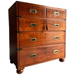 Antique Campaign Chest of Drawers Dresser Teak Military Victorian No.1