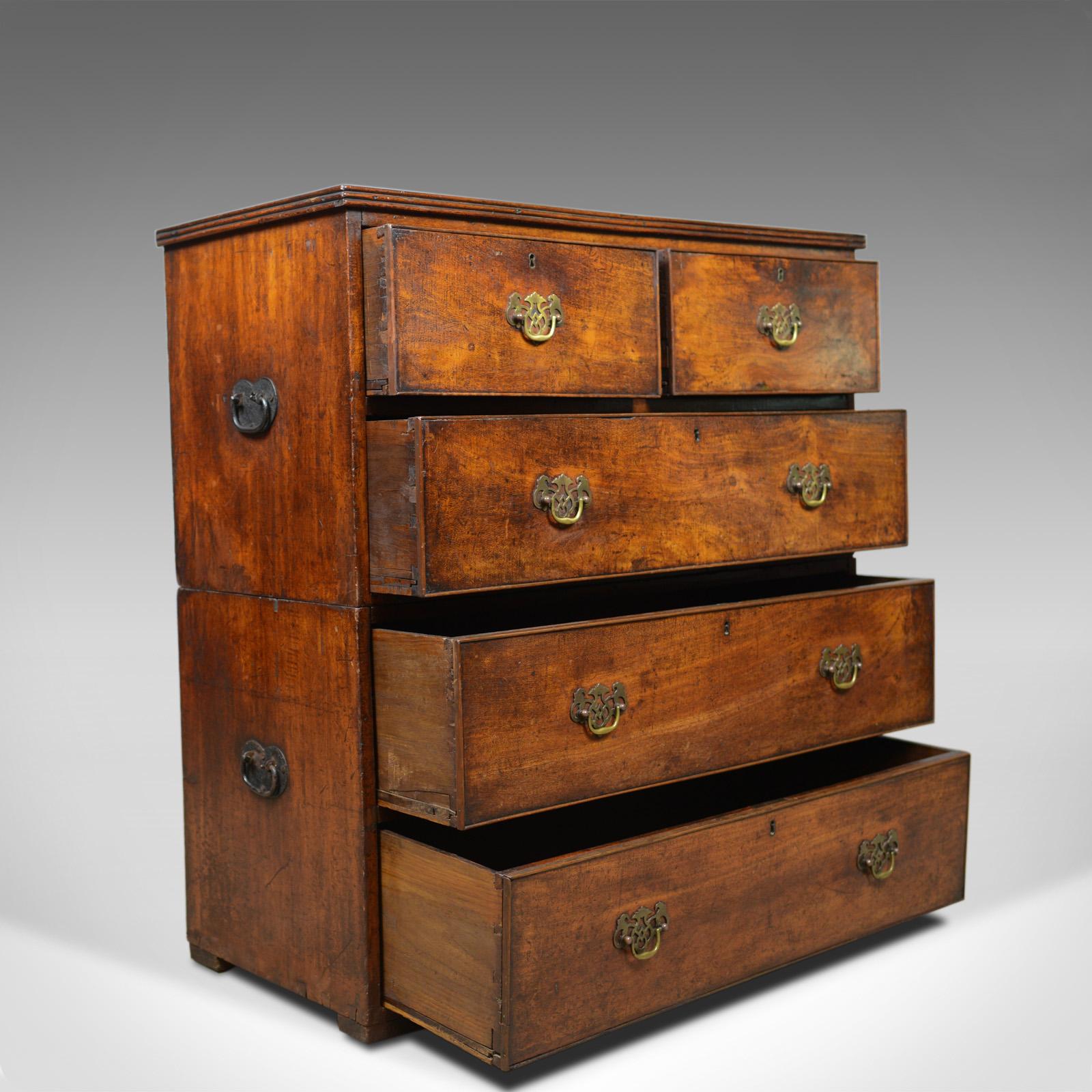 Antique Campaign Chest of Drawers, English, Late Georgian, Walnut, circa 1780 1