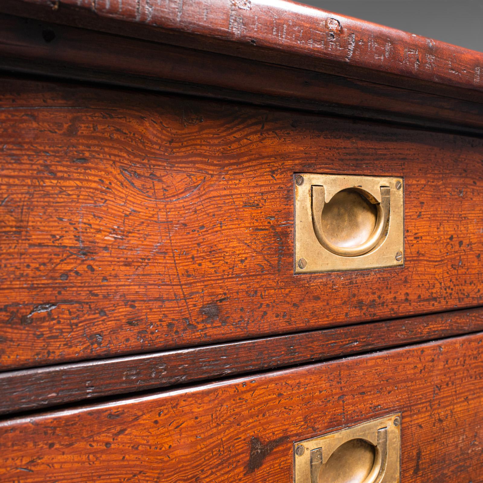 Antique Campaign Chest of Drawers, English, Pitch Pine, Shop Retail, Victorian For Sale 5