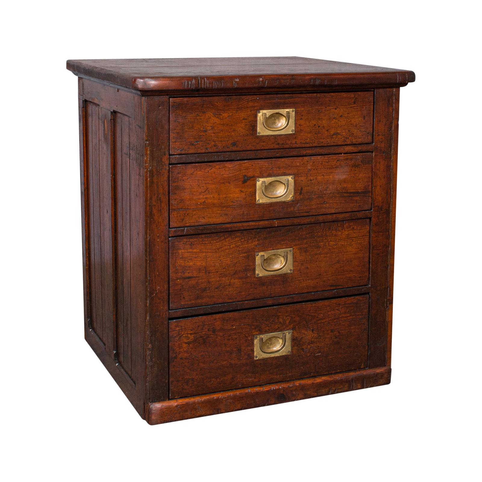 Antique Campaign Chest of Drawers, English, Pitch Pine, Shop Retail, Victorian For Sale