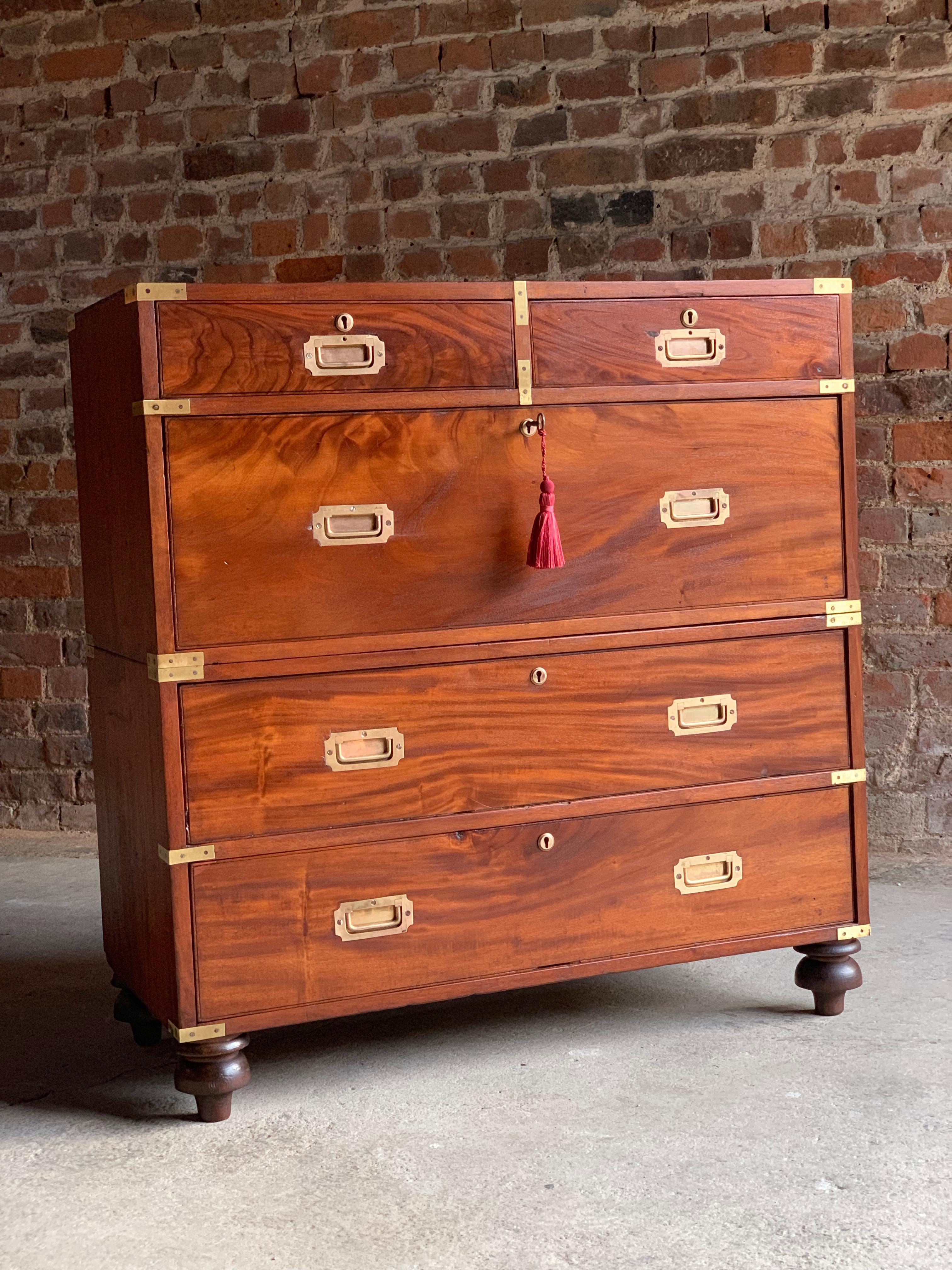 Antique Campaign Chest of Drawers Mahogany Military Victorian No.12, circa 1850 2