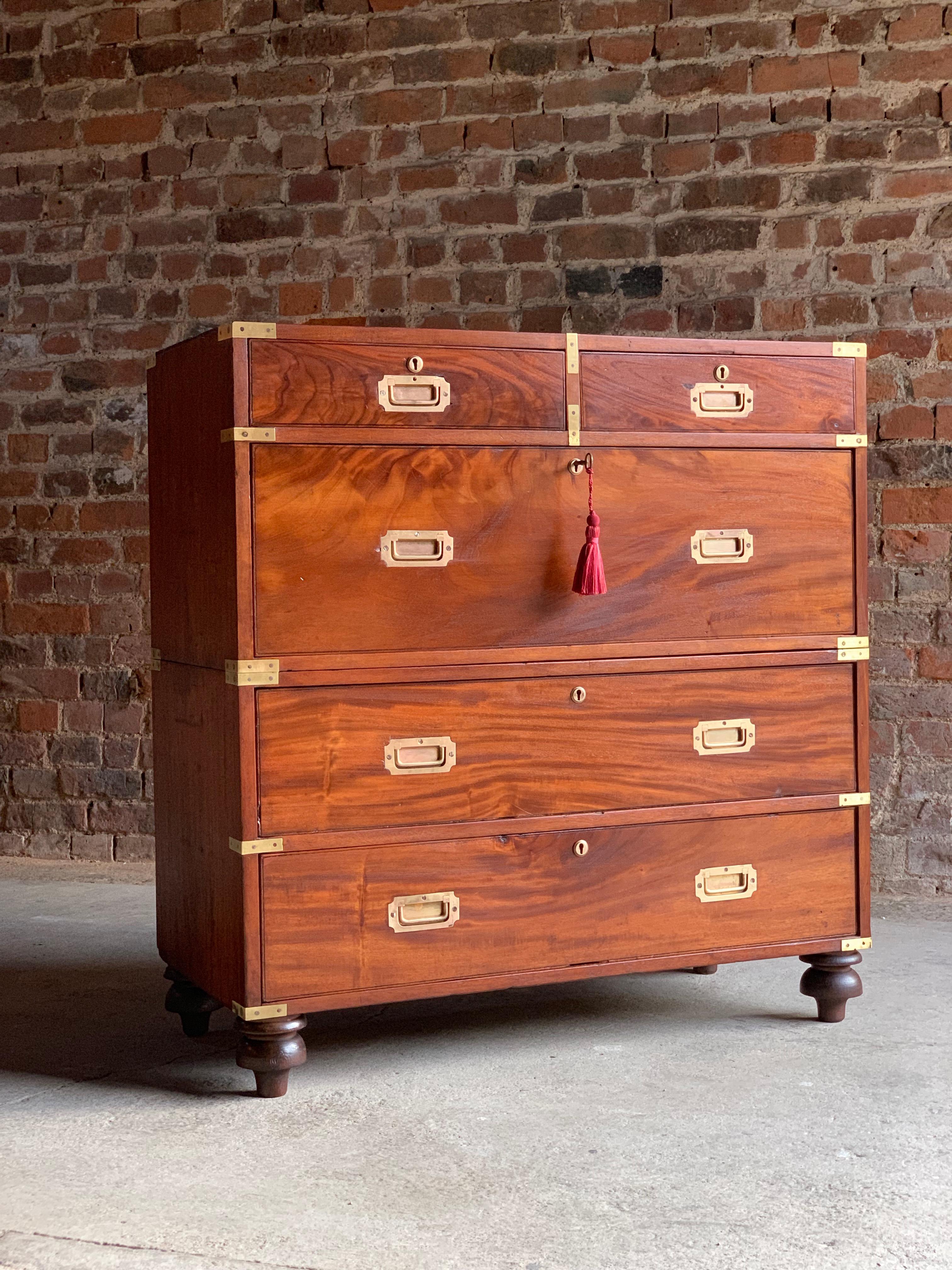 Antique Campaign Chest of Drawers Mahogany Military Victorian No.12, circa 1850 4