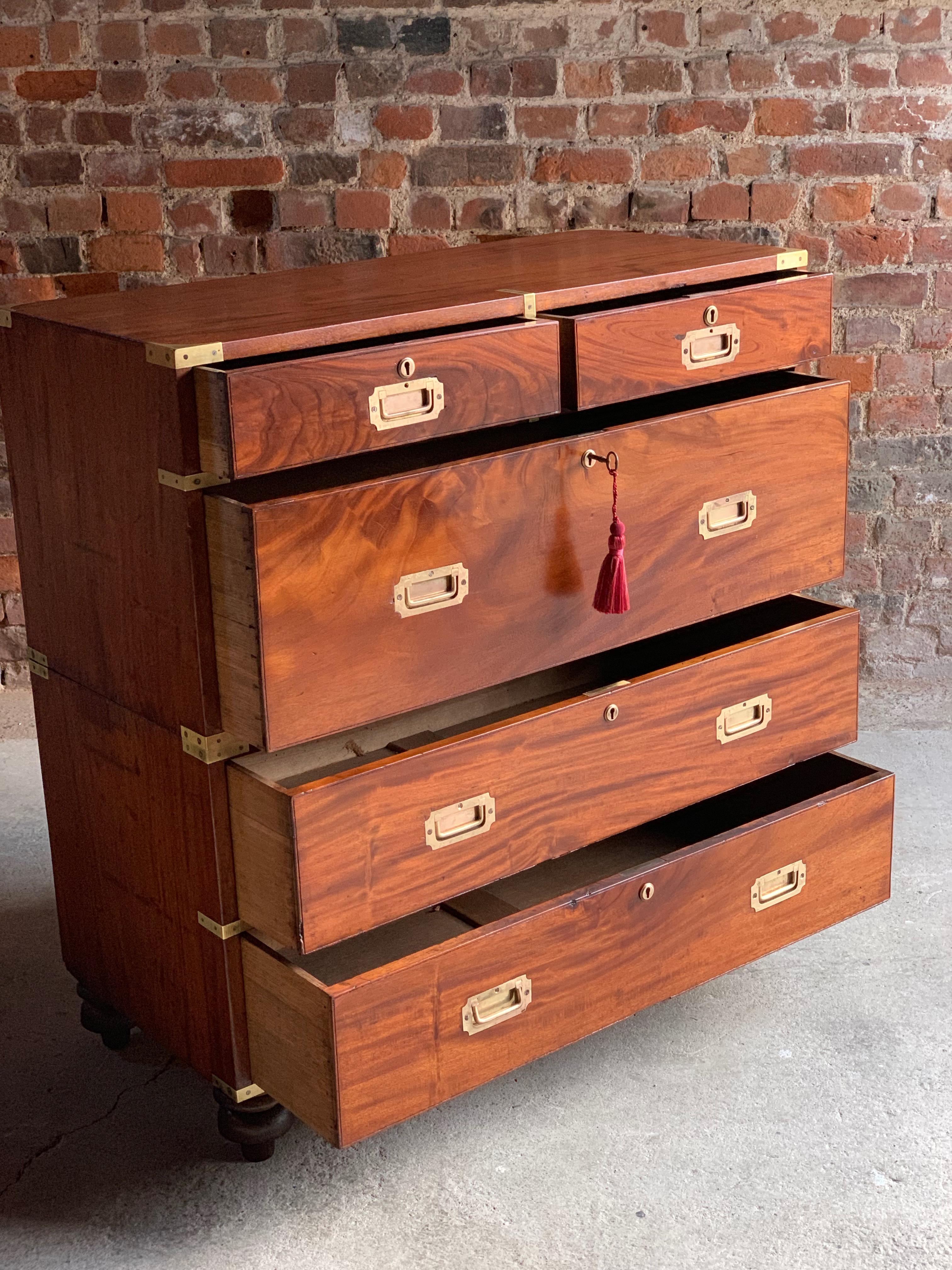 Mid-19th Century Antique Campaign Chest of Drawers Mahogany Military Victorian No.12, circa 1850