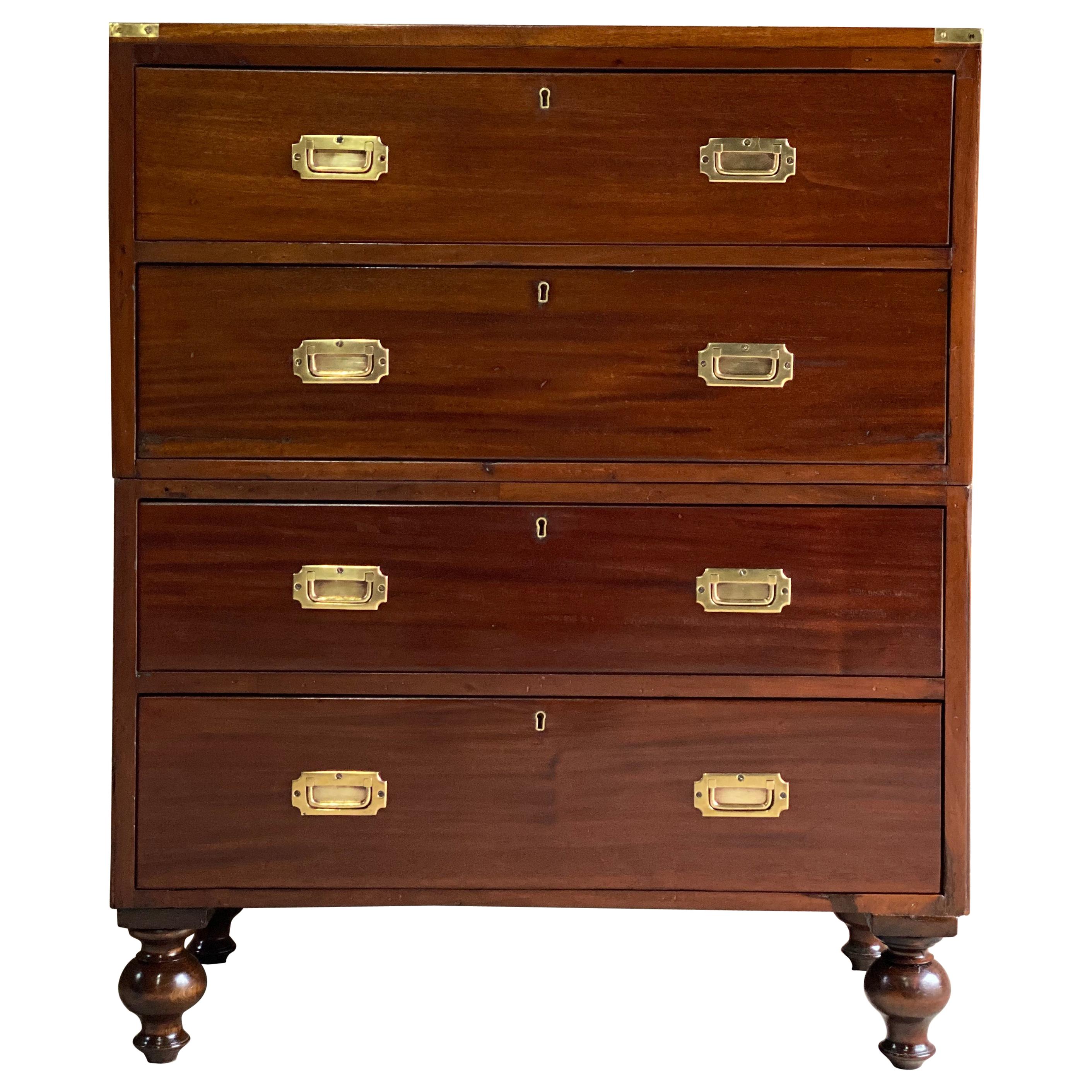 Antique Campaign Chest of Drawers Teak Victorian circa 1890 Number 51 at 1stDibs