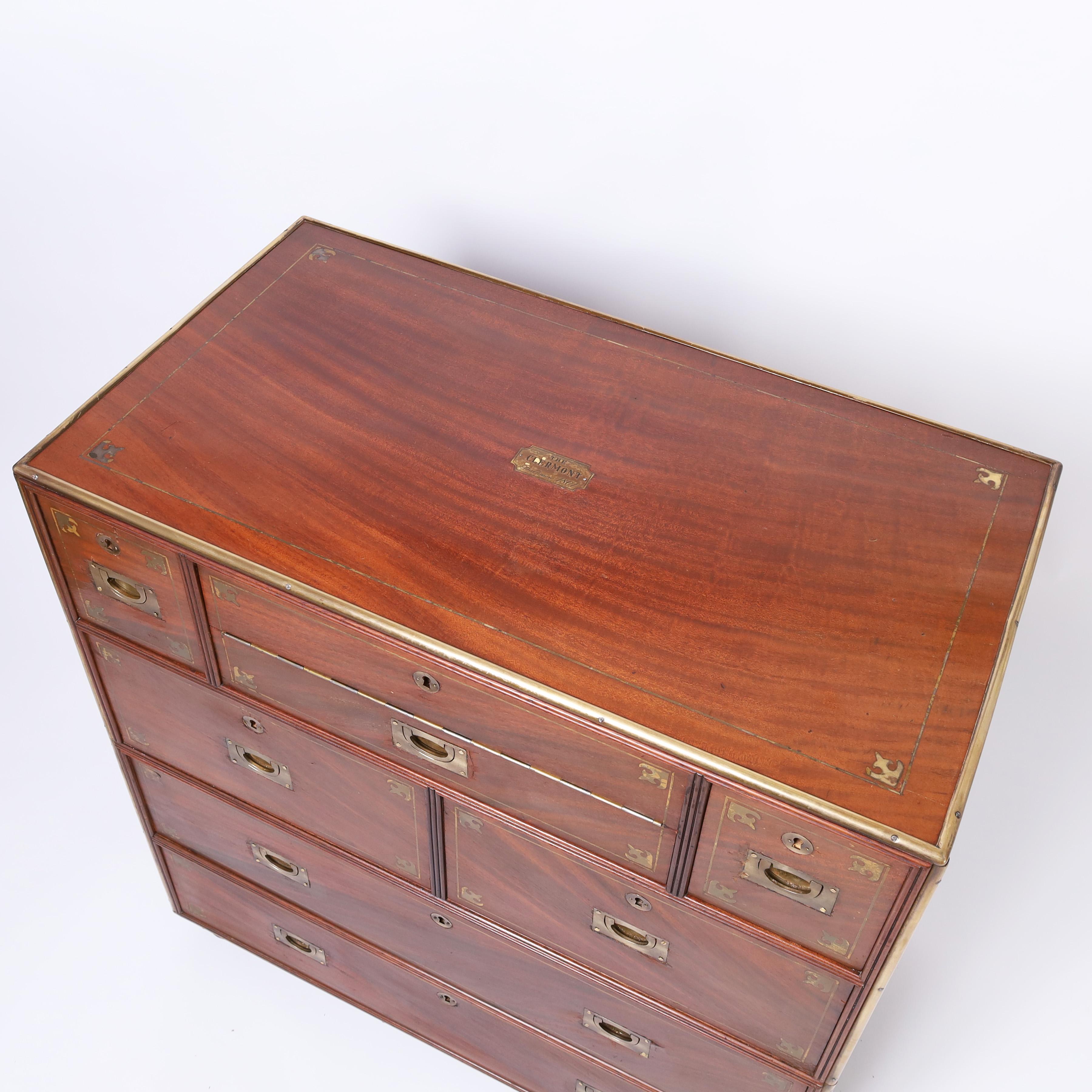 Hand-Crafted Antique Campaign Chest with Desk For Sale
