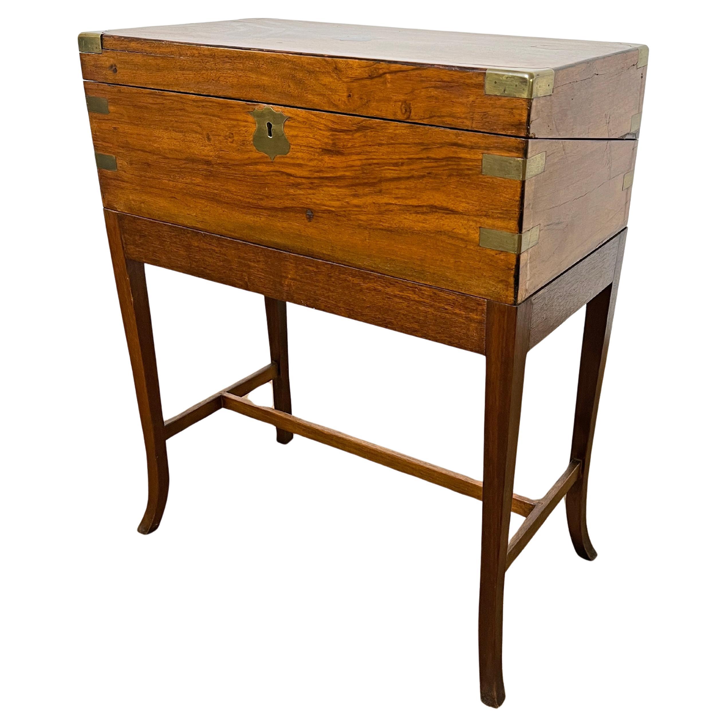 Antique Campaign Officer's Writing Slope on Stand, Circa 1850s