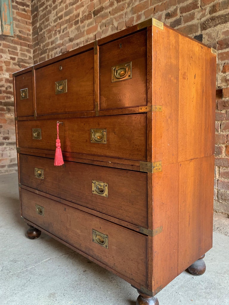 Antique Campaign Secretaire Chest Of Drawers Teak Victorian Number Military Campaign Secretaire Chest Of Drawers Victorian Circa 1890 Number 30