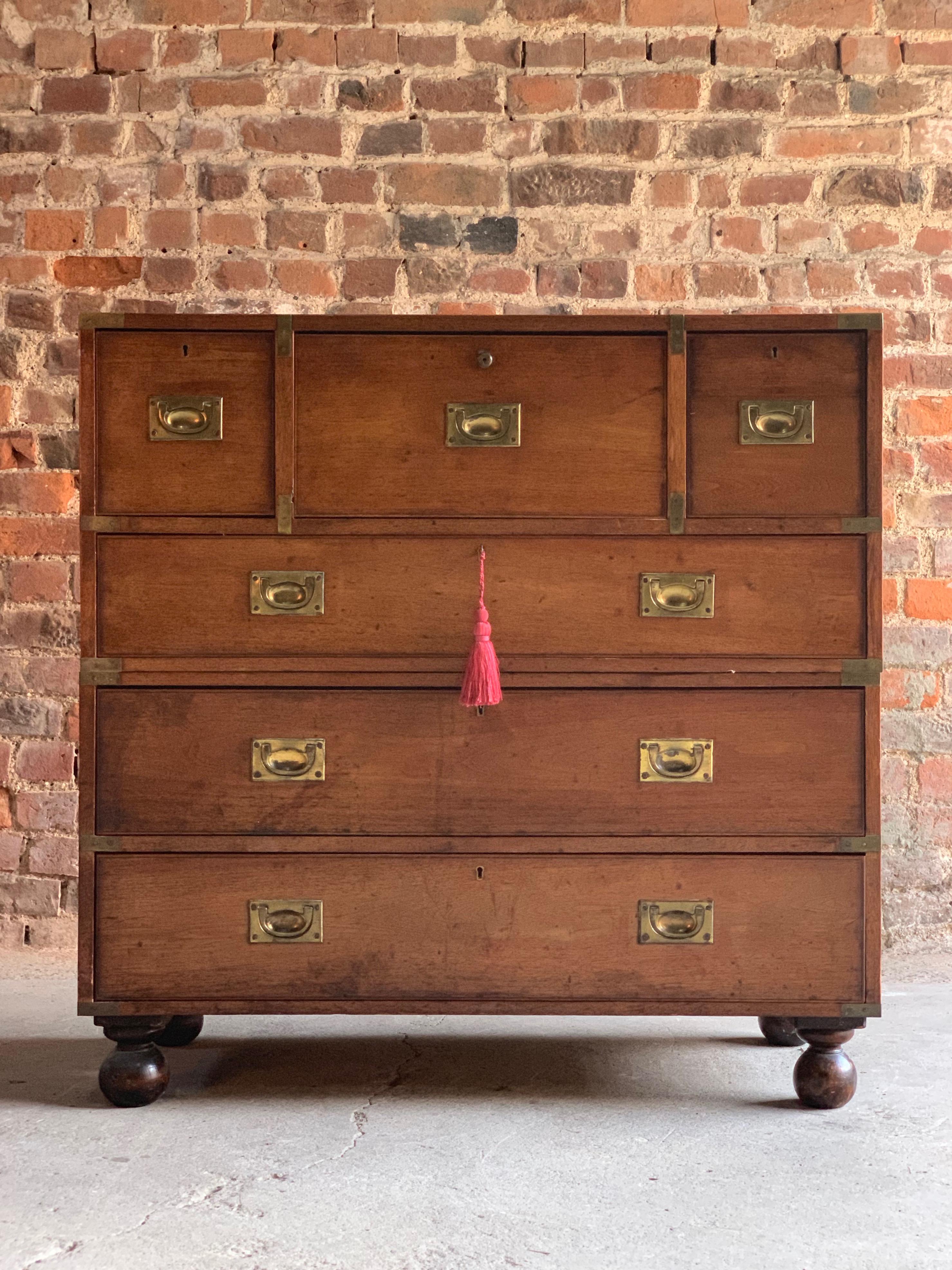 Military Campaign secretaire chest of drawers Victorian (circa 1890) number 30

Military Campaign secretaire chest of drawers Victorian 19th century, circa 1890, (Number 30) the two section chest with original flush mounted brass handles and