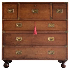 Antique Campaign Secretaire Chest of Drawers Teak Victorian Number 30