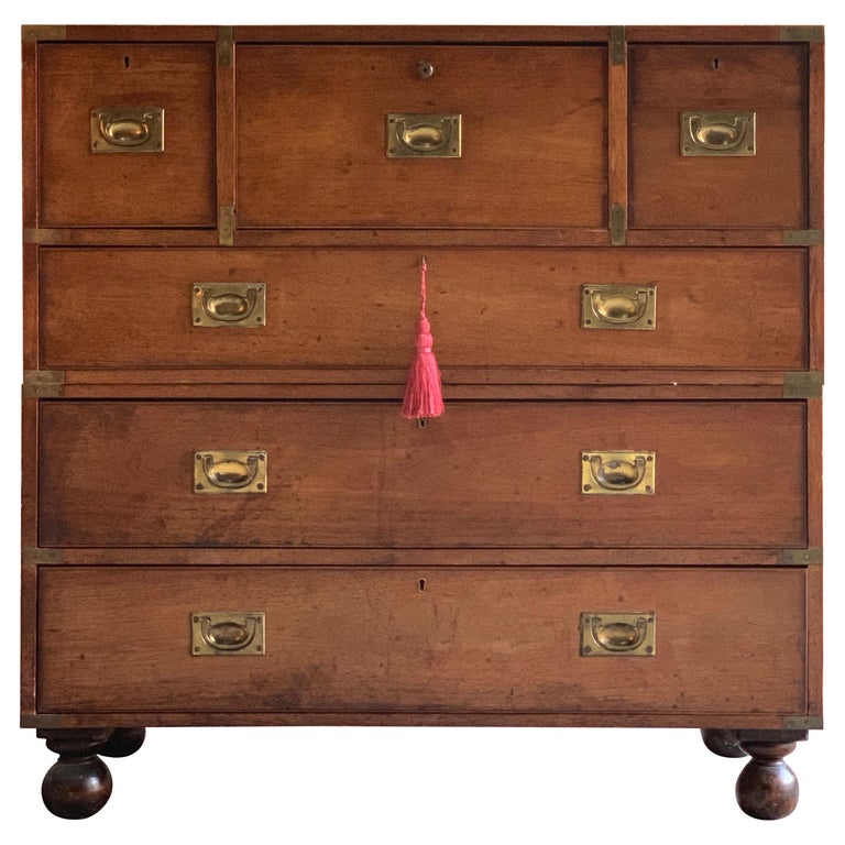 Antique Campaign Secretaire Chest Of Drawers Teak Victorian Number Antique Campaign Secretaire Chest Of Drawers Teak Victorian Number 30 For