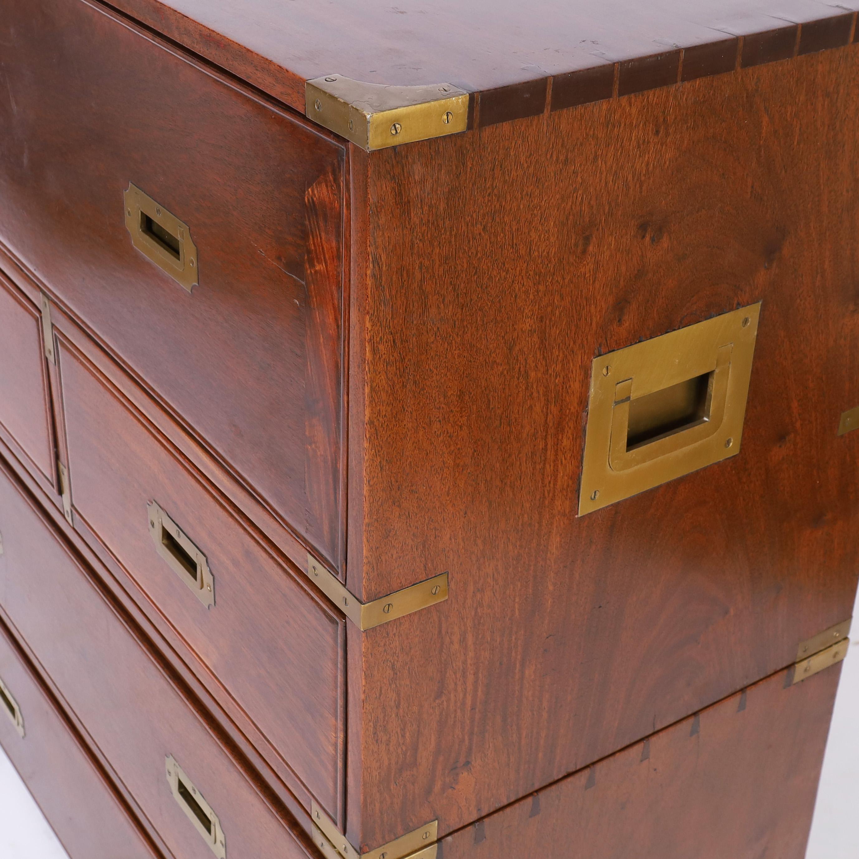 Brass Antique Campaign Secretary Chest For Sale