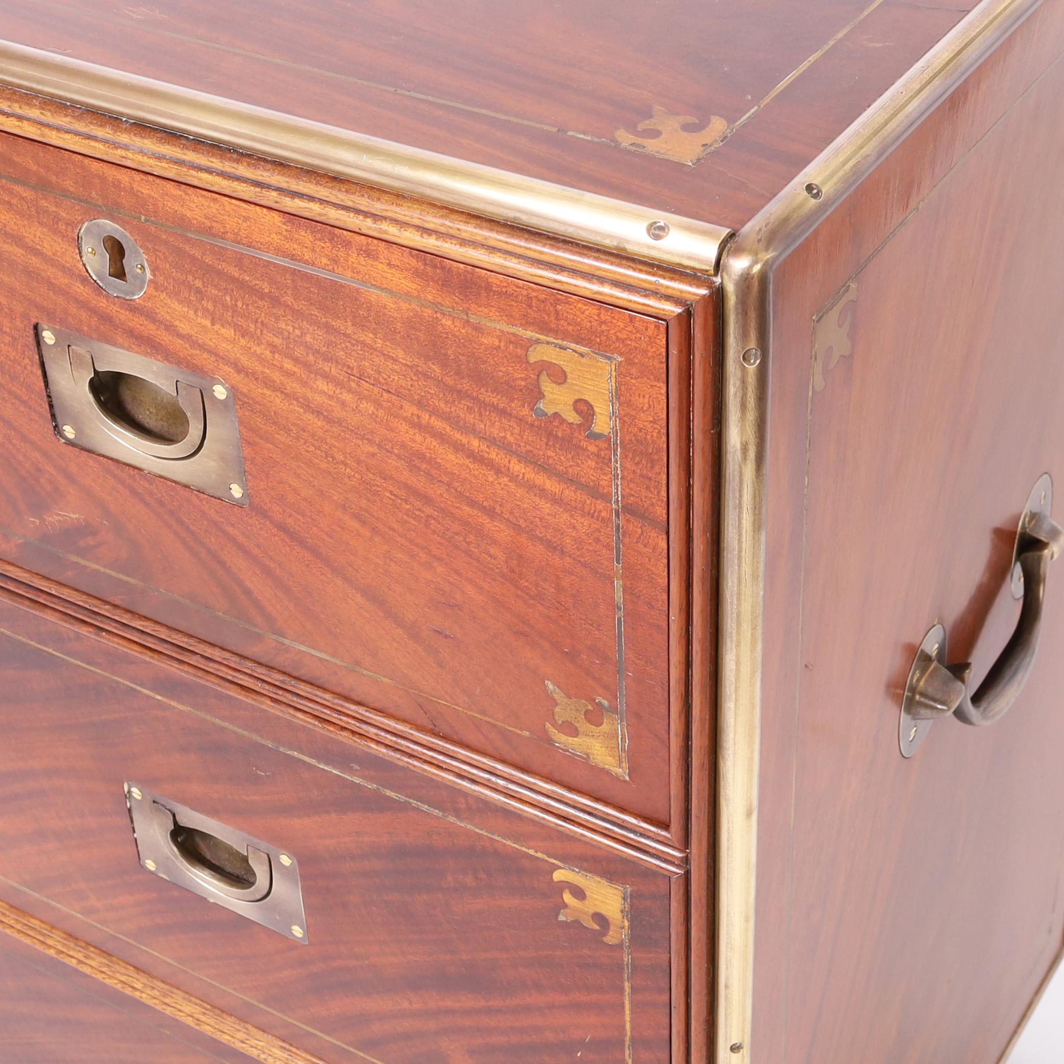 Mahogany Antique Campaign Style Chest For Sale