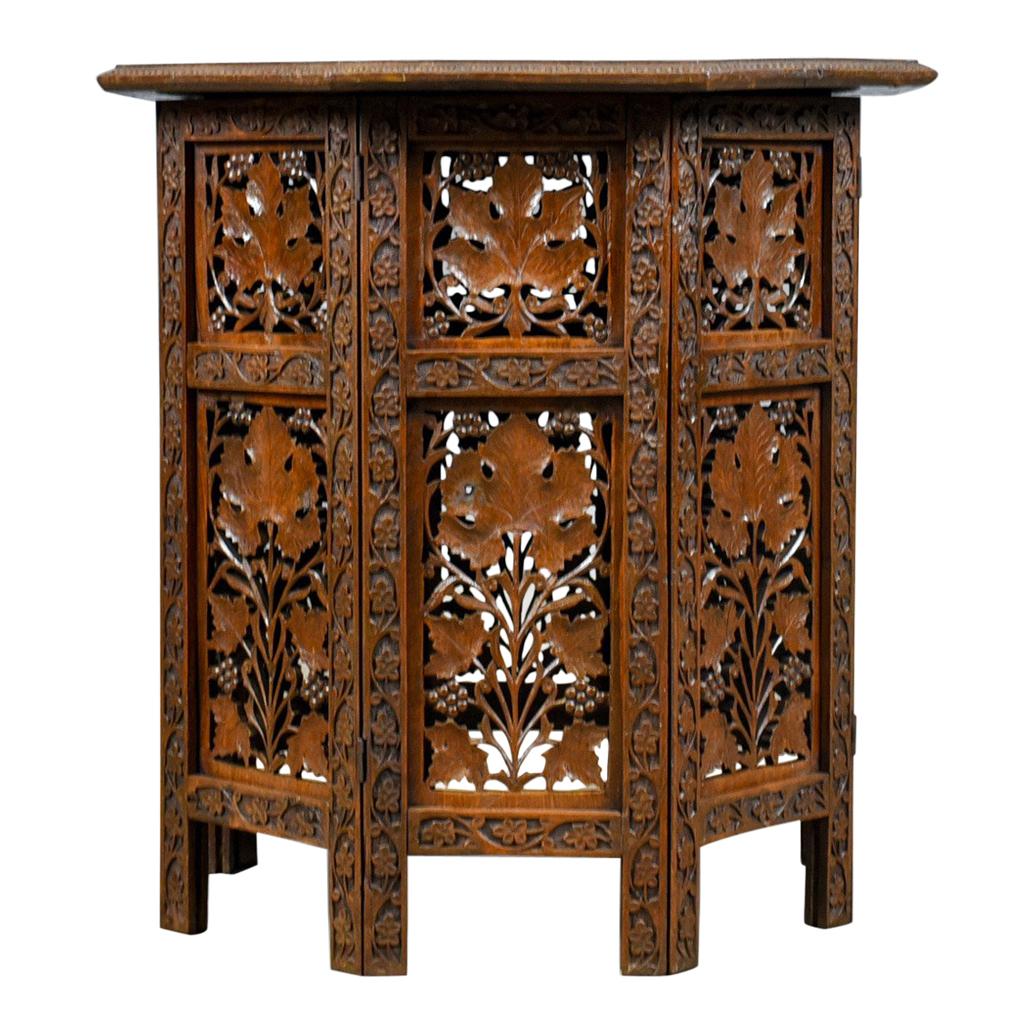 Antique Campaign Table, Carved, Anglo-Indian, Teak, Side, circa 1900