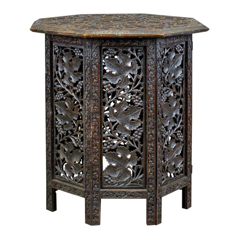 Antique Campaign Table, Carved, Asian Teak, Side, Early 20th Century