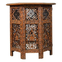 Antique Campaign Table, Pierce Carved, Fretwork, Anglo-Indian, Teak, Side