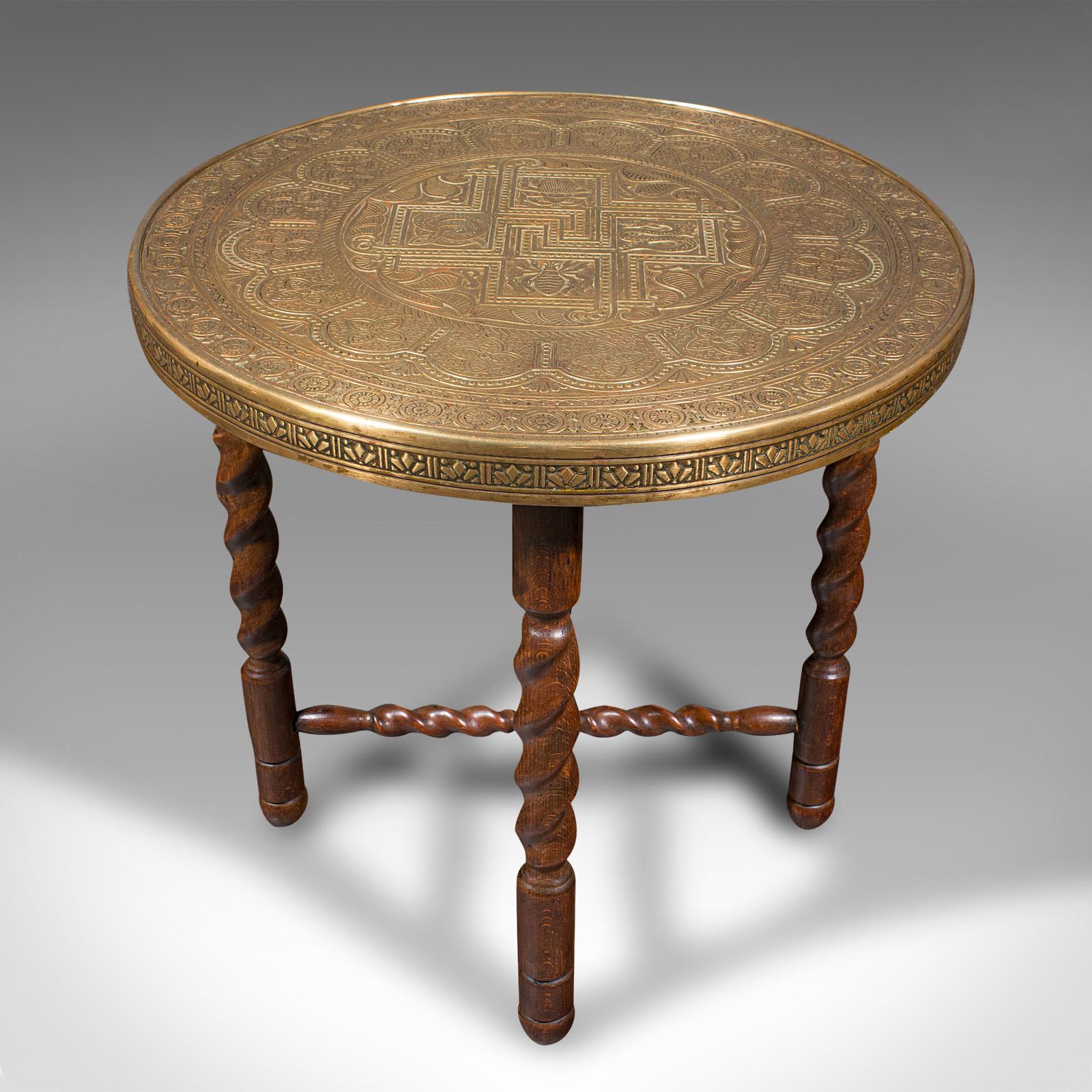 Late Victorian Antique Campaign Tea Table, Middle Eastern, Brass, Berber, Folding, Victorian