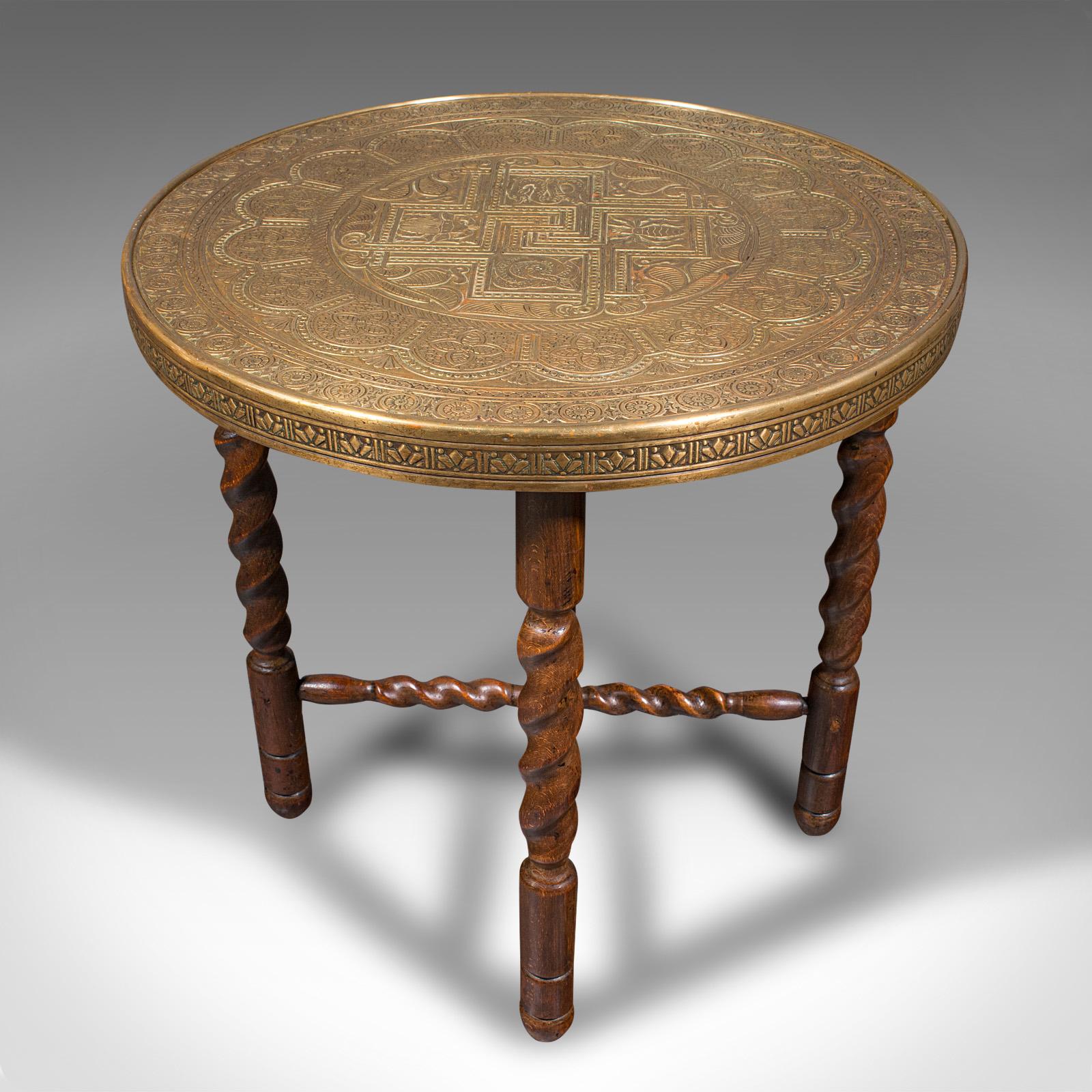 Asian Antique Campaign Tea Table, Middle Eastern, Brass, Berber, Folding, Victorian