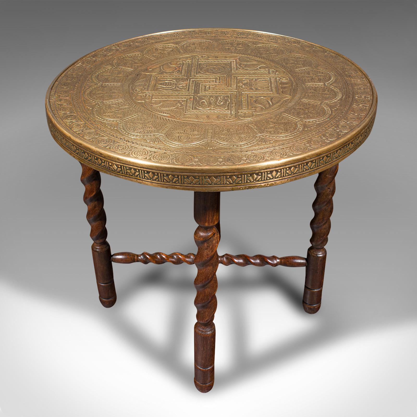 19th Century Antique Campaign Tea Table, Middle Eastern, Brass, Berber, Folding, Victorian