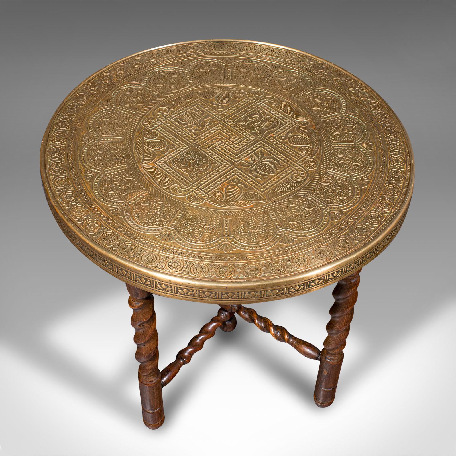 Antique Campaign Tea Table, Middle Eastern, Brass, Berber, Folding, Victorian 1