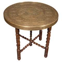 Antique Campaign Tea Table, Middle Eastern, Brass, Berber, Folding, Victorian