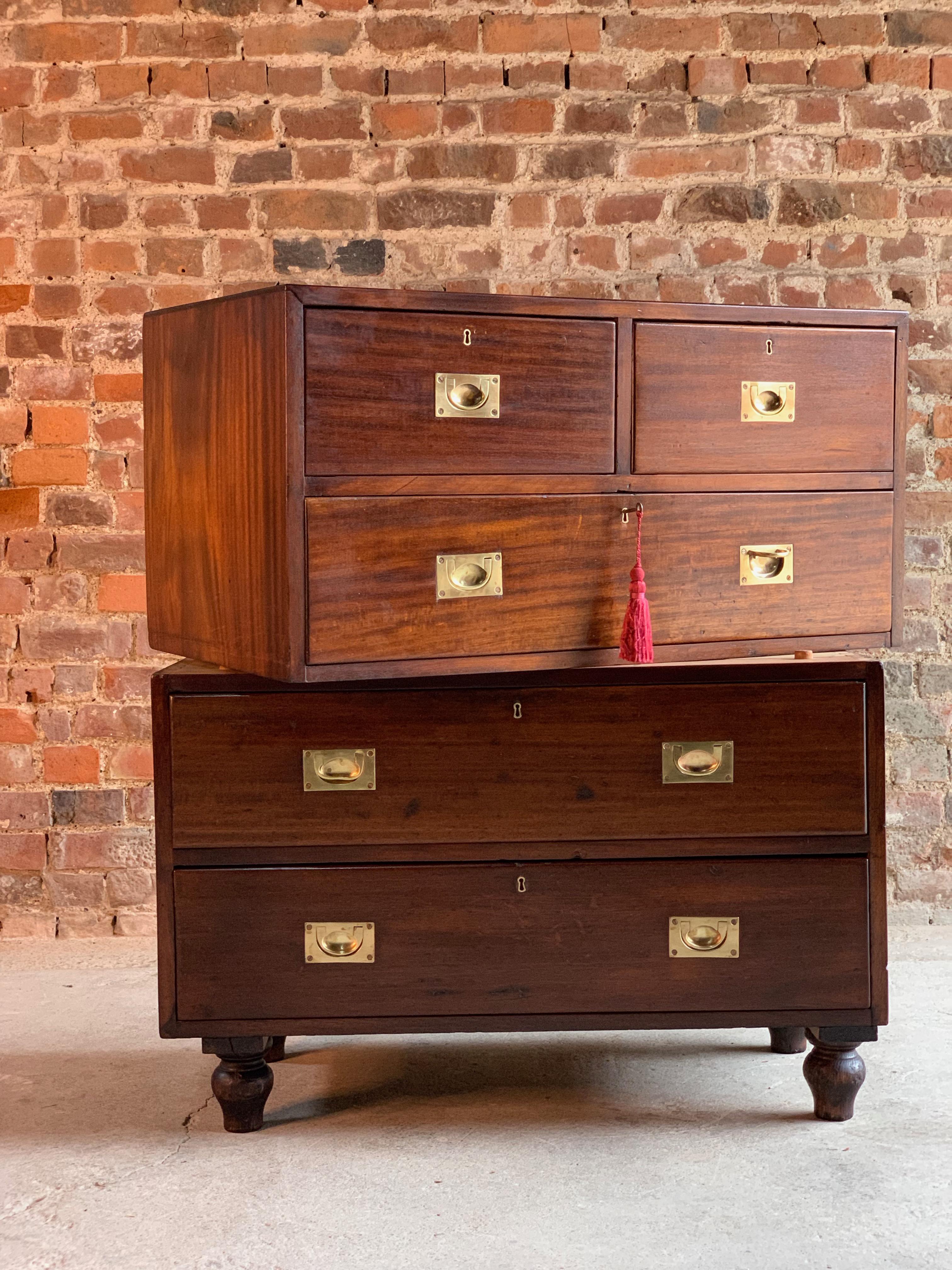 Antique Campaign Teak Chest of Drawers 19th Century Military circa 1890 No 31 In Good Condition In Longdon, Tewkesbury