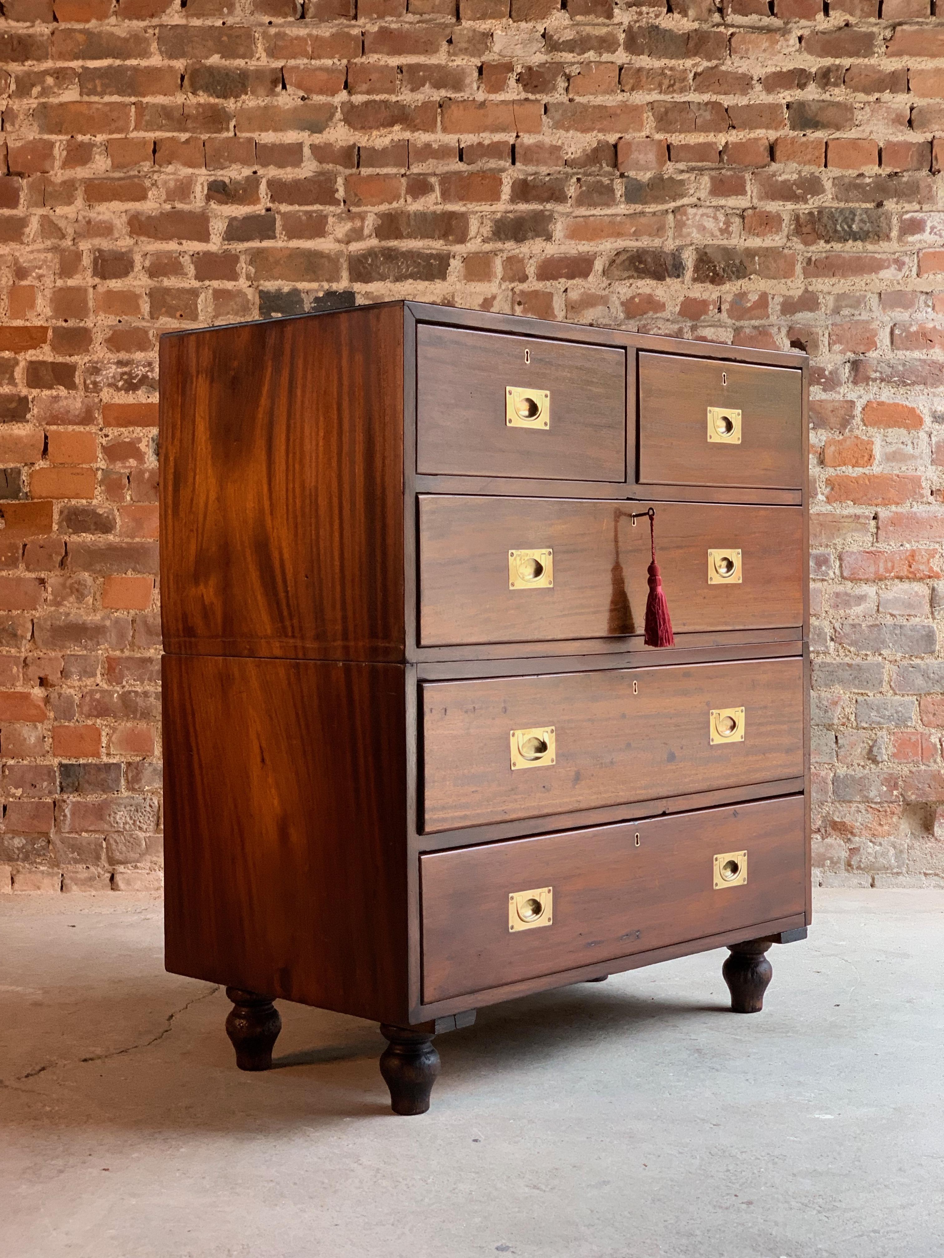 Late 19th Century Antique Campaign Teak Chest of Drawers 19th Century Military, circa 1890 No 31