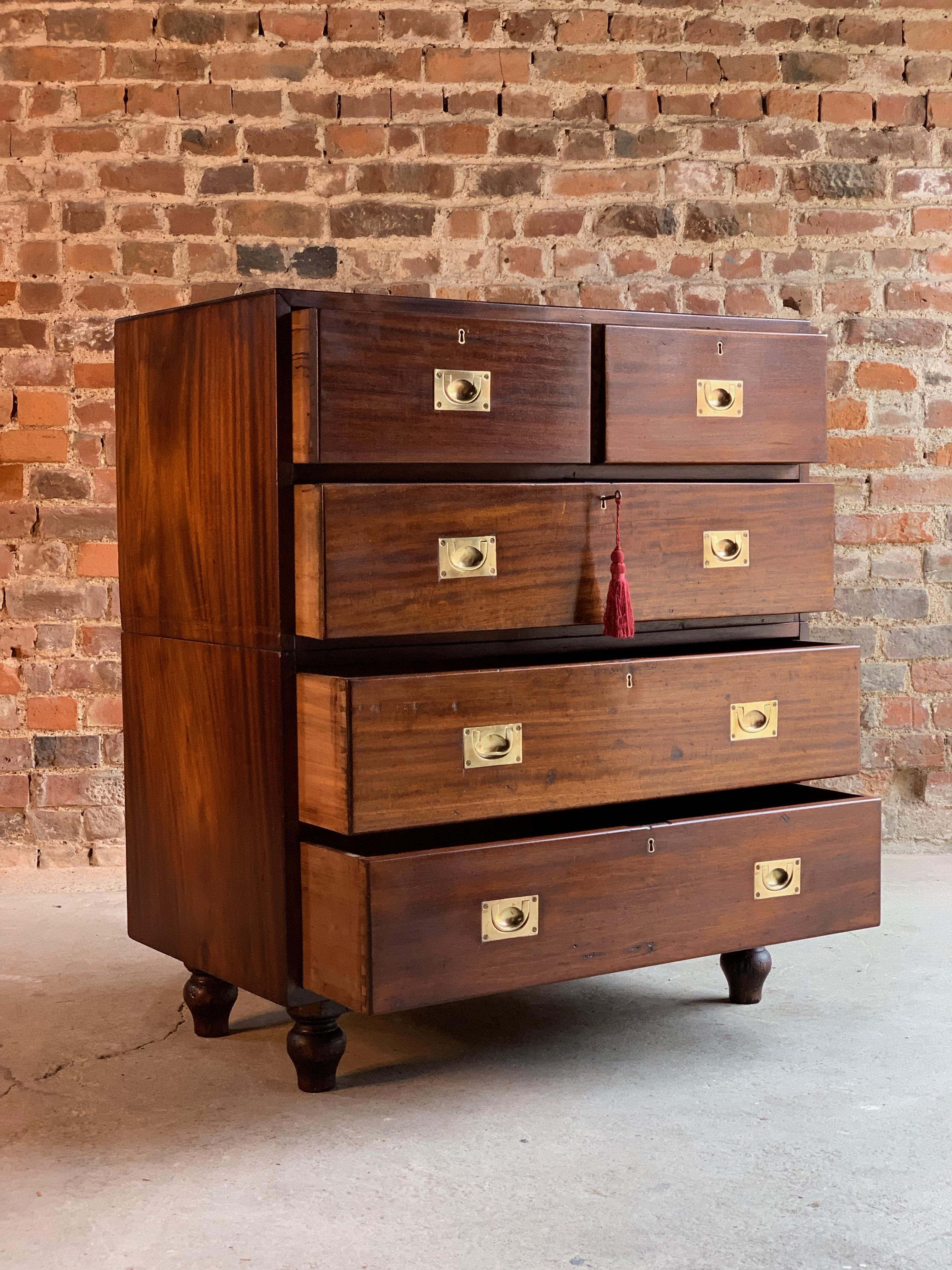 Antique Campaign Teak Chest of Drawers 19th Century Military circa 1890 No 31 1