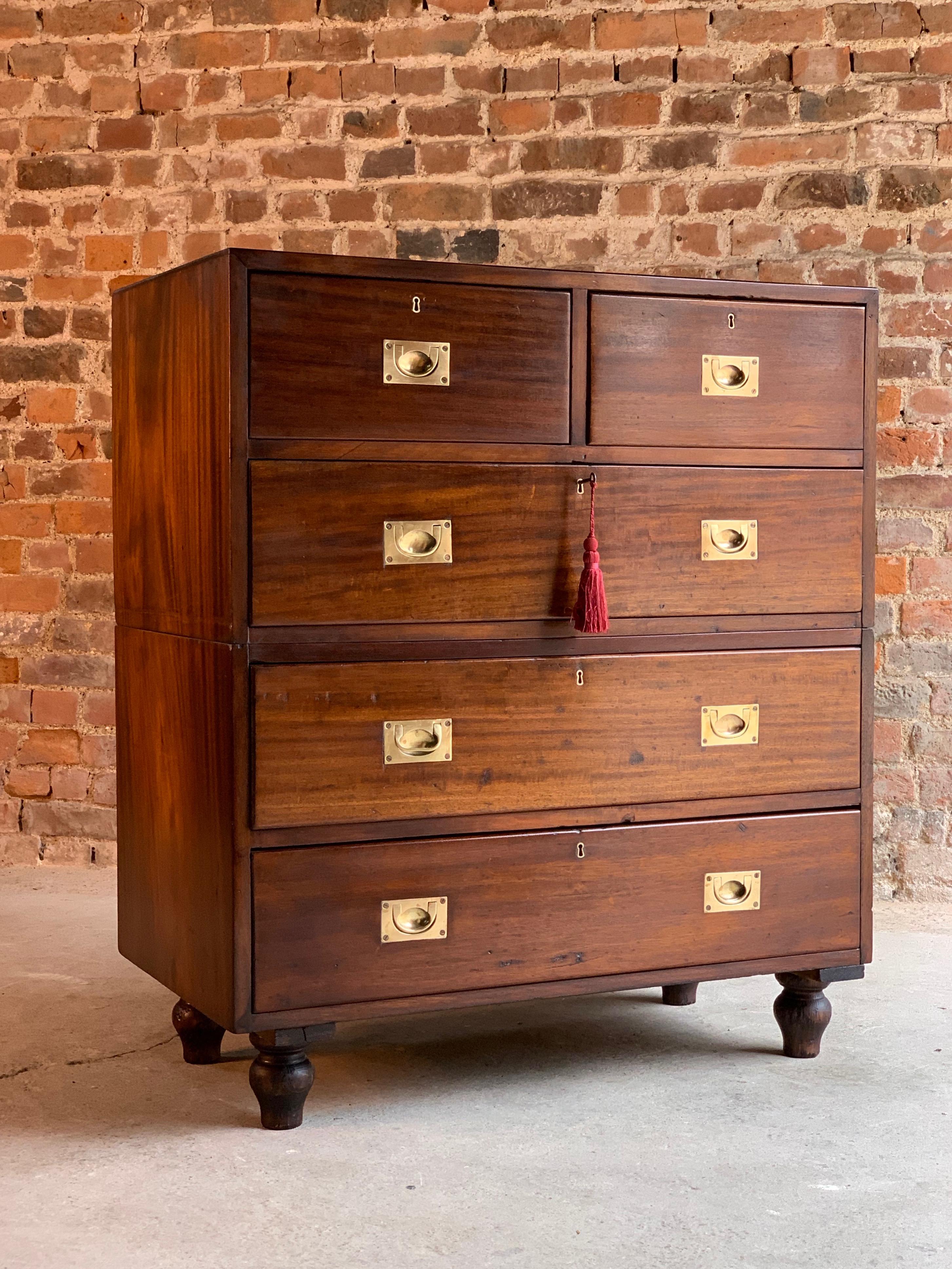 Antique Campaign Teak Chest of Drawers 19th Century Military, circa 1890 No 31 1