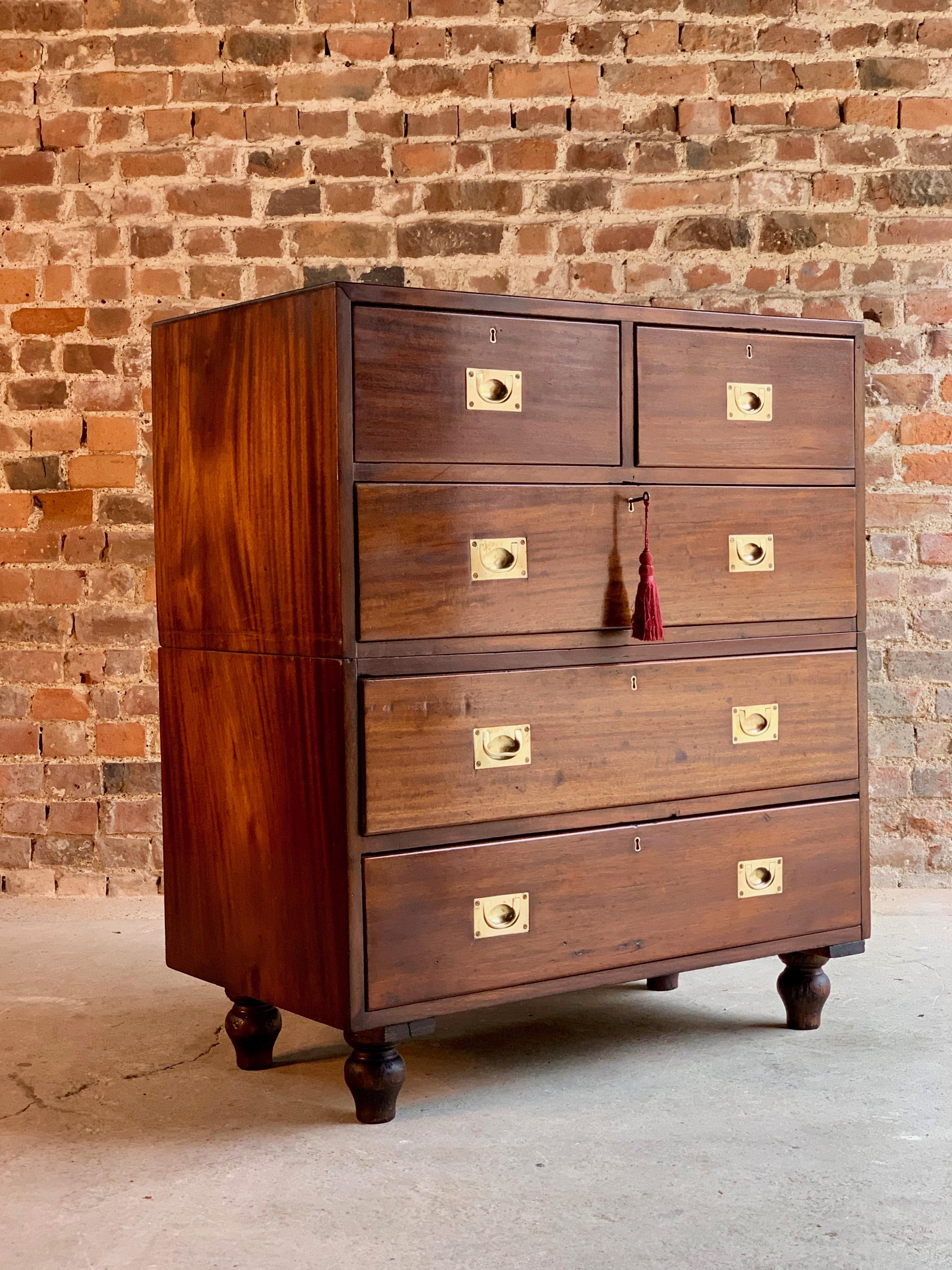 Antique Campaign Teak Chest of Drawers 19th Century Military, circa 1890 No 31 2