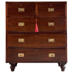 Antique Campaign Teak Chest of Drawers 19th Century Military, circa 1890 No 31