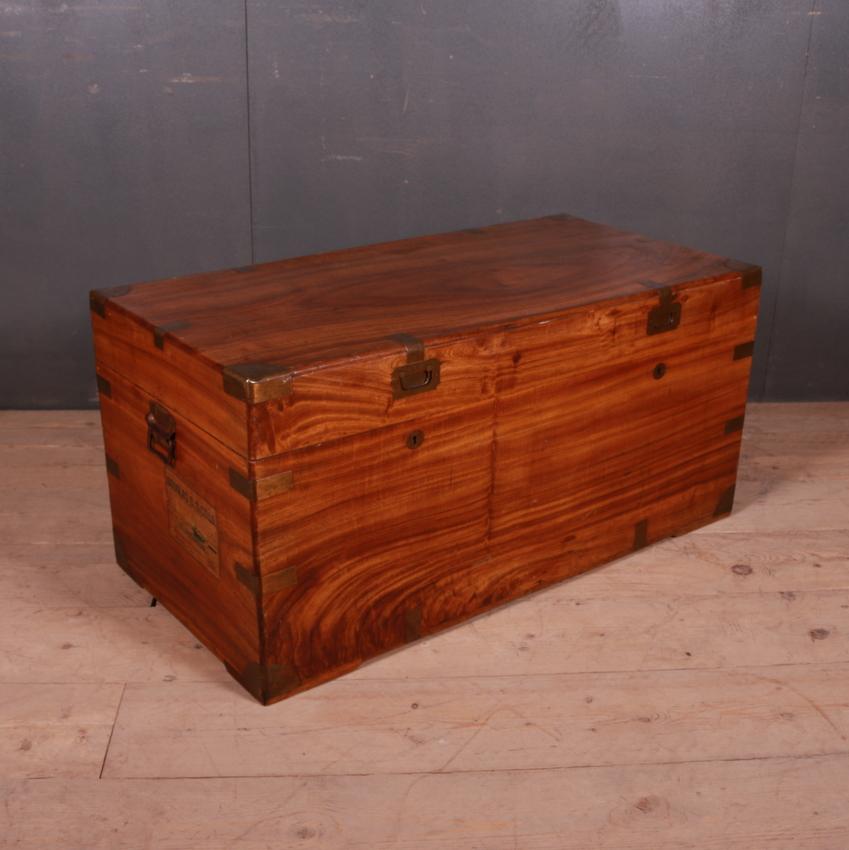 Late 19th century brass bound camphor wood traveling trunk with original stickers, 1890.

Dimensions
61.5 inches (156 cms) wide
20.5 inches (52 cms) deep
20 inches (51 cms) high.



  