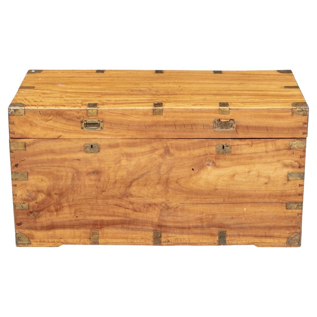 Antique Camphor Wood Campaign Trunk As Cocktail Table