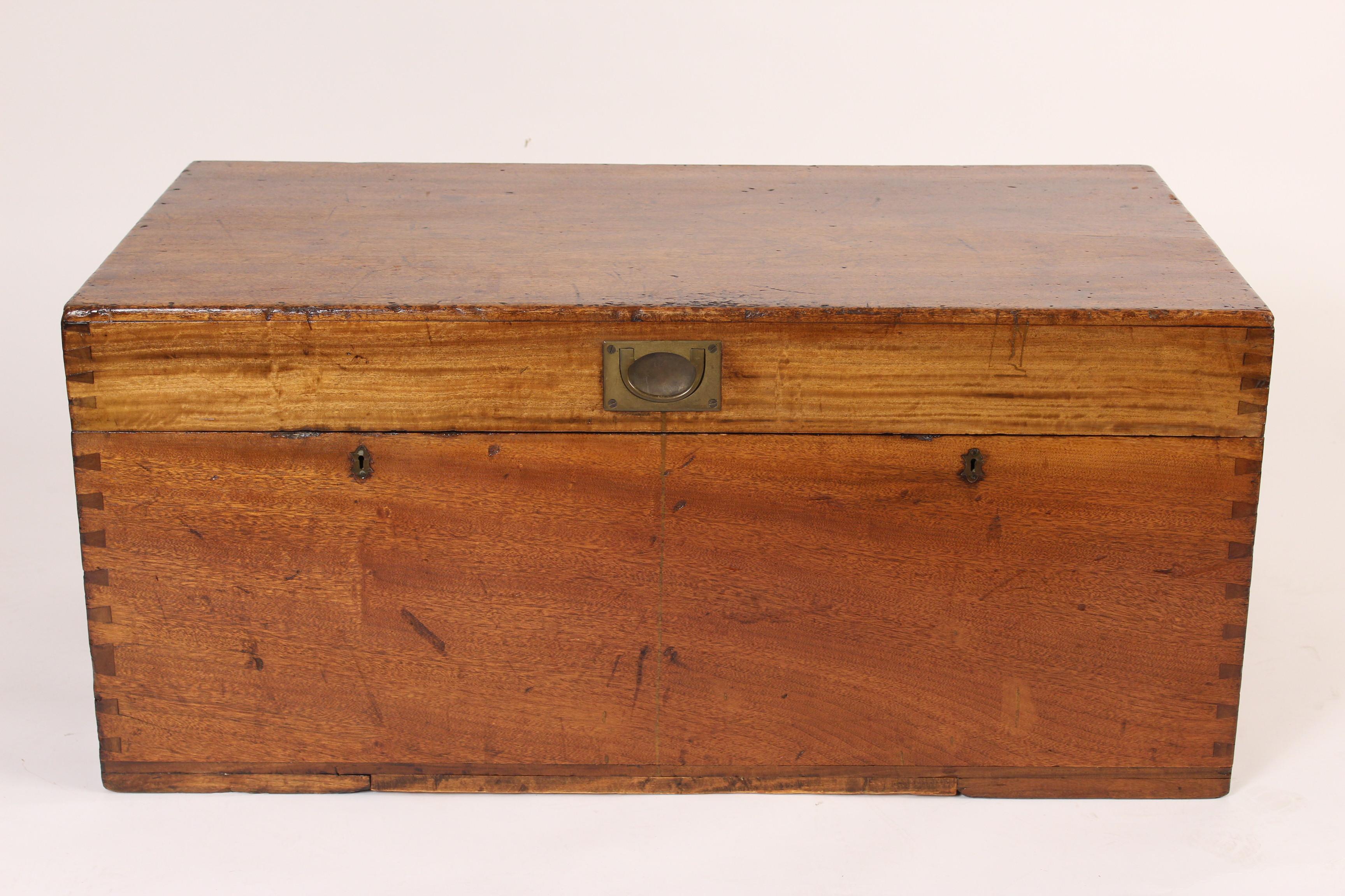 Antique camphor wood campaign trunk, circa 1900. With brass hardware and dove tailed construction.