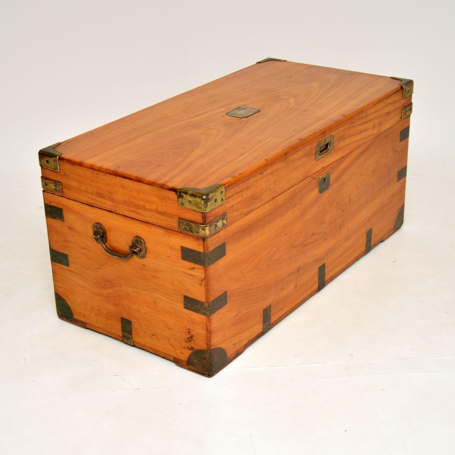English Antique Camphor Wood Military Campaign Trunk