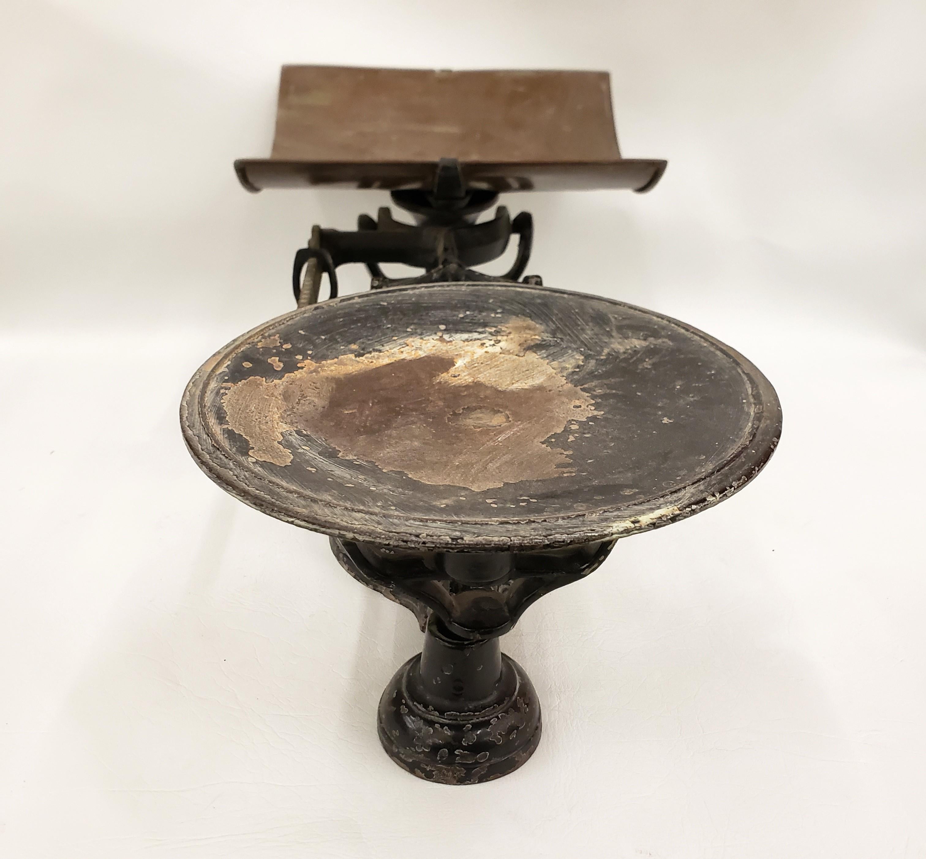 19th Century Antique Canada Post Office Balance Scale with Cast Metal Base and Brass Accents For Sale