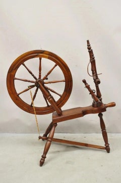 Antique Canadian Country Primitive Pine Wood Colonial Wooden Spinning Wheel