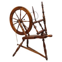Antique Canadian Country Primitive Pine Wood Colonial Wooden Spinning Wheel
