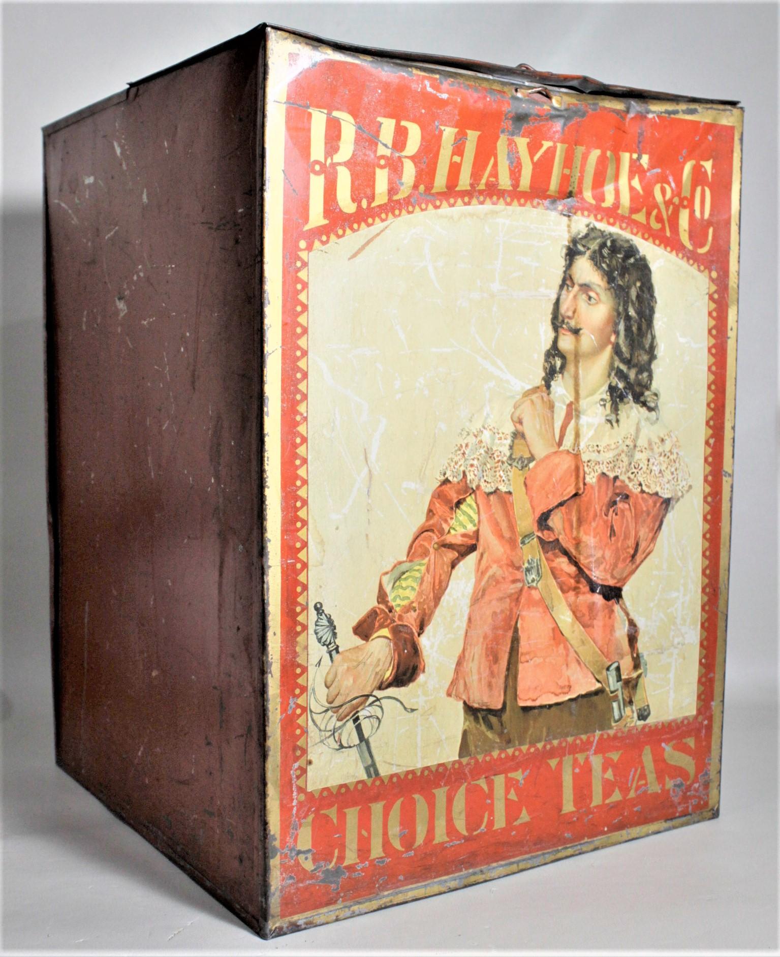 Victorian Antique Canadian General Store R.B. Hay Hoe & Co. Tea Advertising Display Tin For Sale