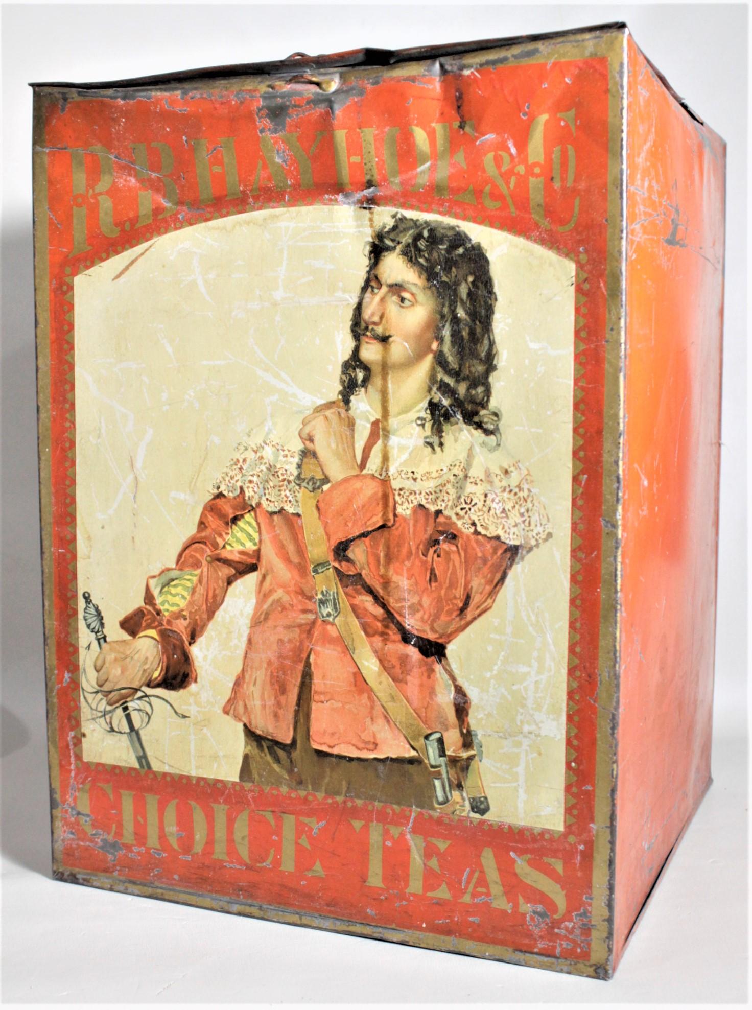 Machine-Made Antique Canadian General Store R.B. Hay Hoe & Co. Tea Advertising Display Tin For Sale