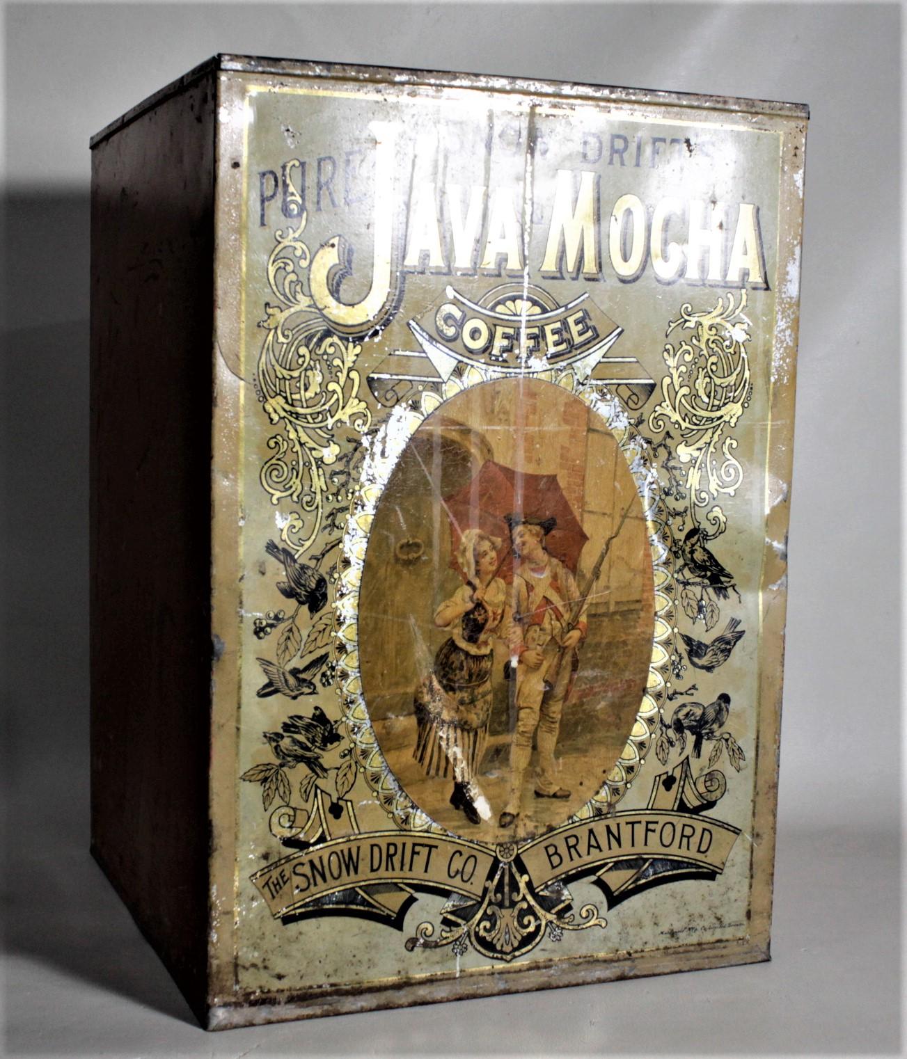 Victorian Antique Canadian General Store Snow Drift Mocha Coffee Advertising Display Tin For Sale