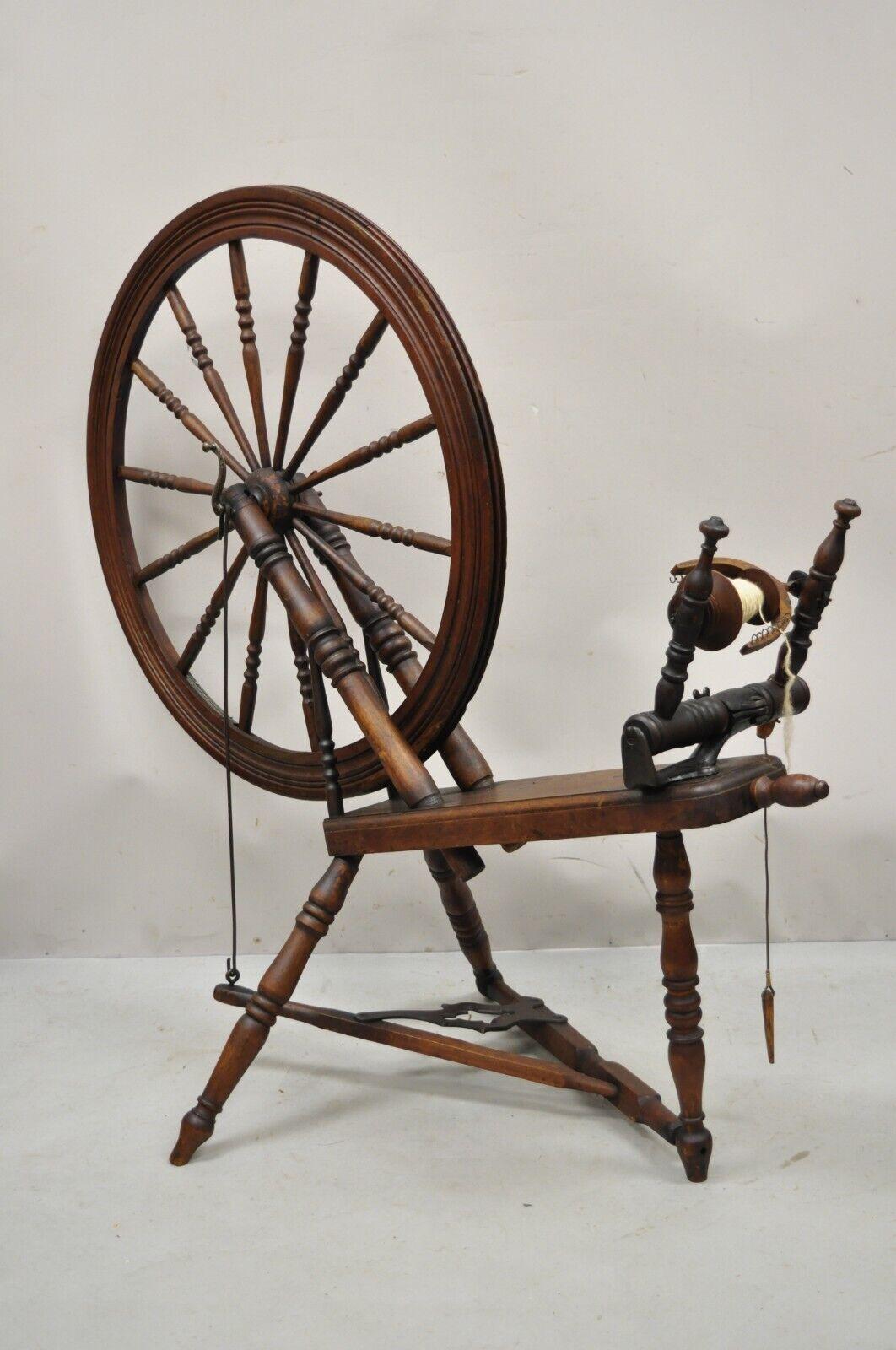 Antique Canadian Primitive Country Wooden Colonial Spinning Wheel 4