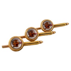 Antique Canadian Set Of Three 14K Yellow Gold Reverse Painted Fox Buttons