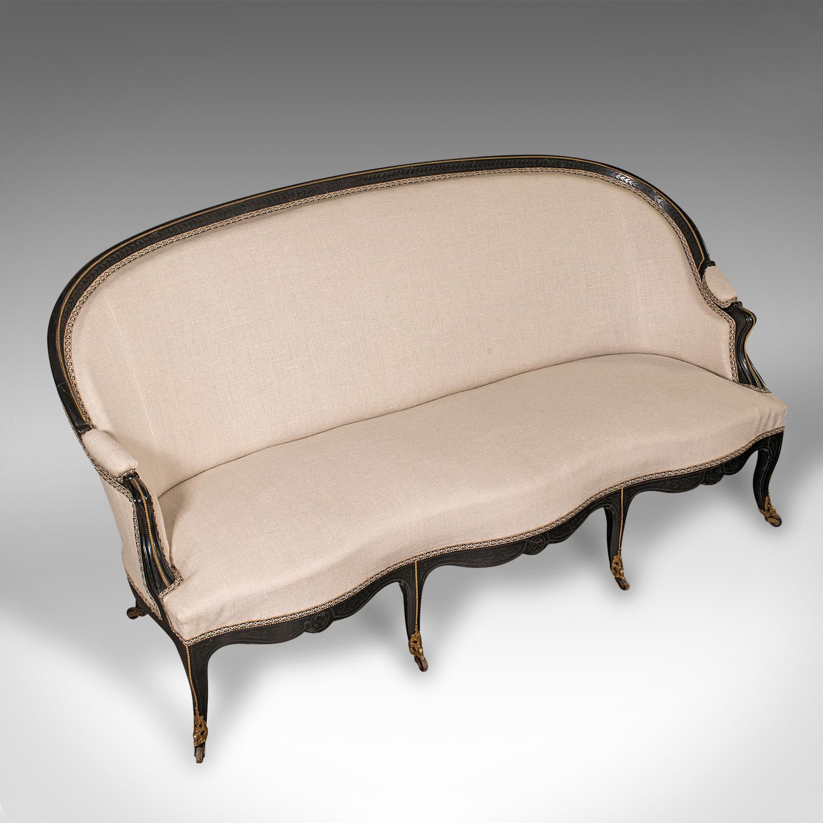 19th Century Antique Canape Sofa, Continental, Wing Settee, 3 Seat, Louis XV, Victorian, 1870 For Sale