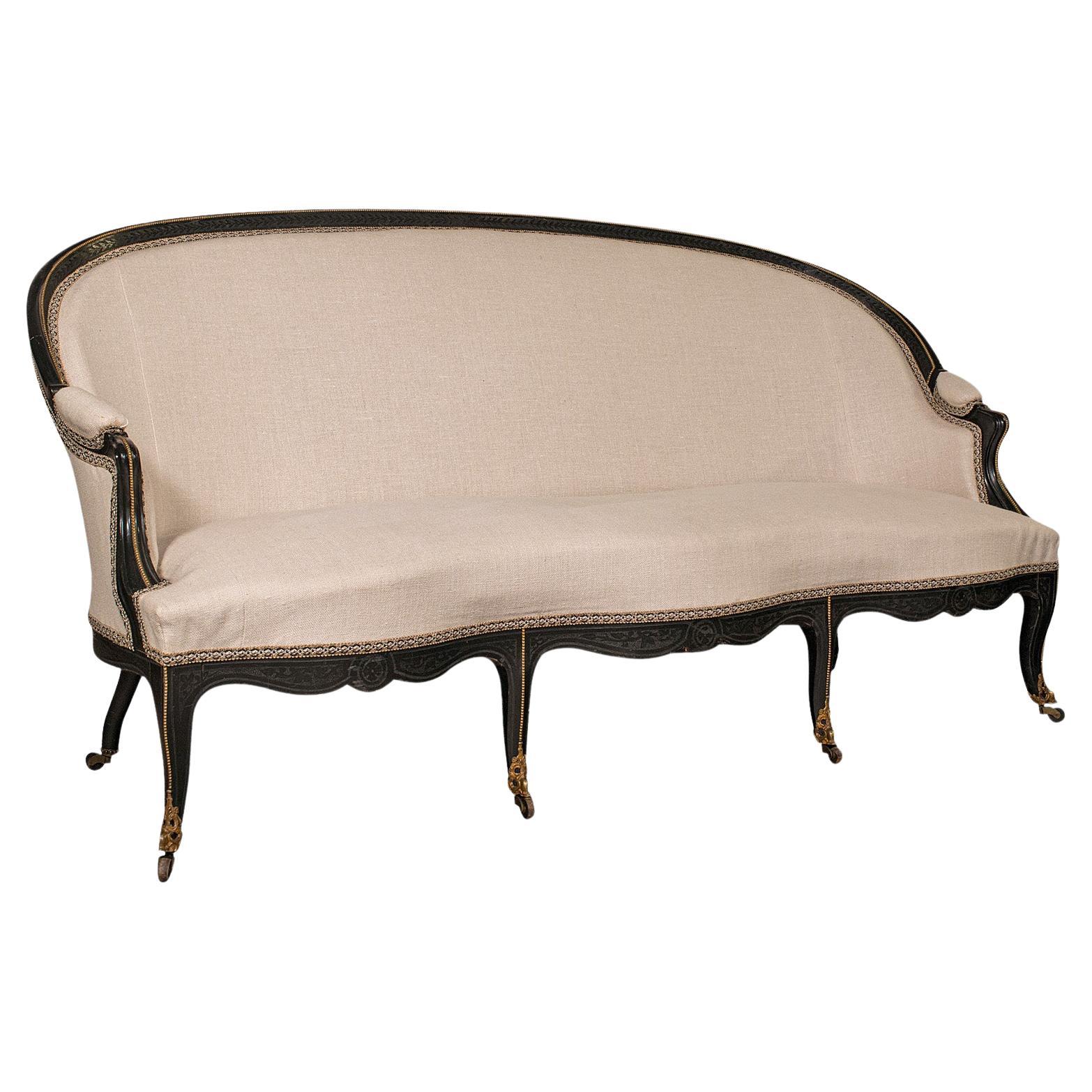 Antique Canape Sofa, Continental, Wing Settee, 3 Seat, Louis XV, Victorian, 1870 For Sale