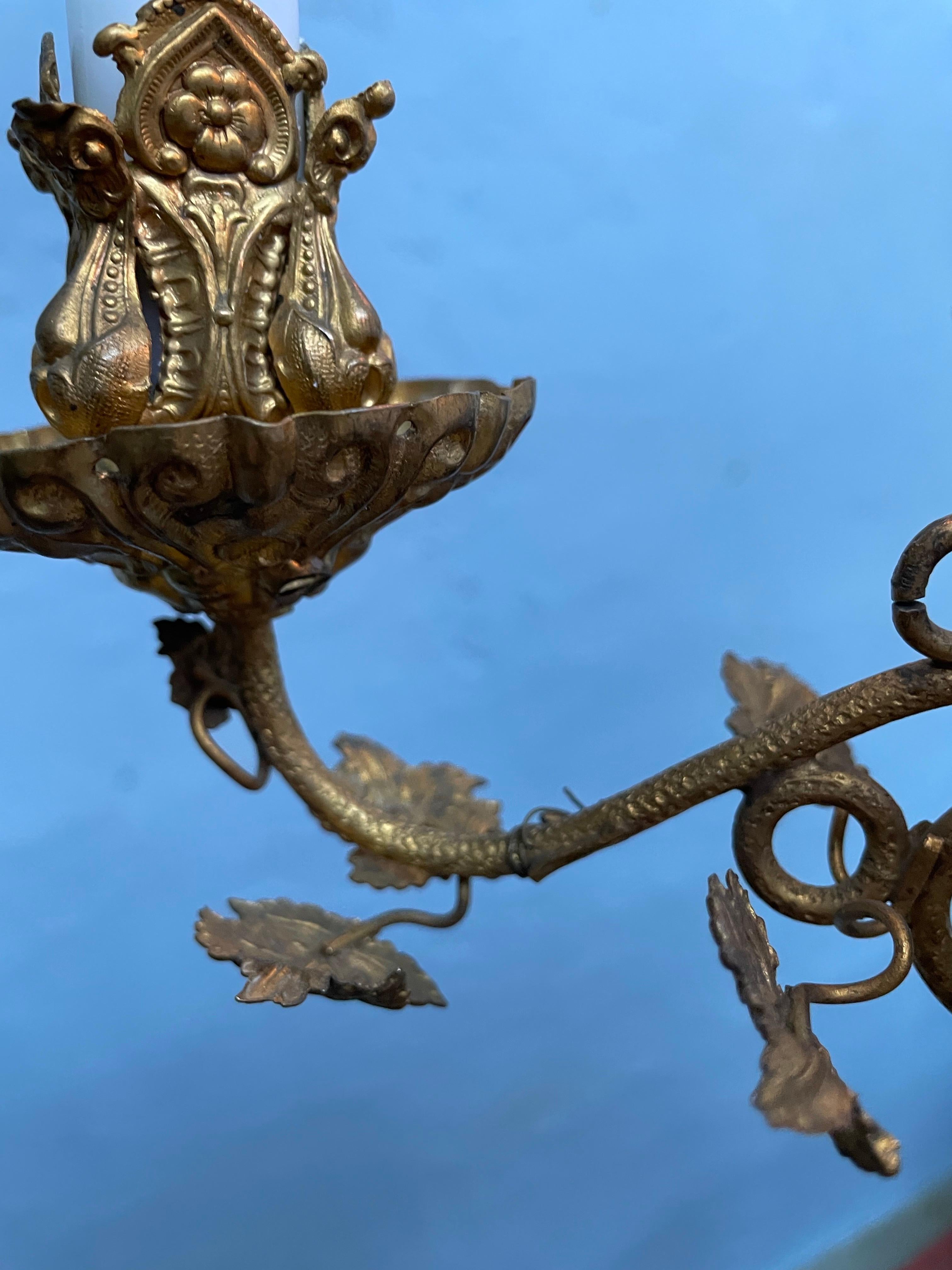 Antique Candelabra In Blue Glass And With Brass Fittings From The 1800s For Sale 4