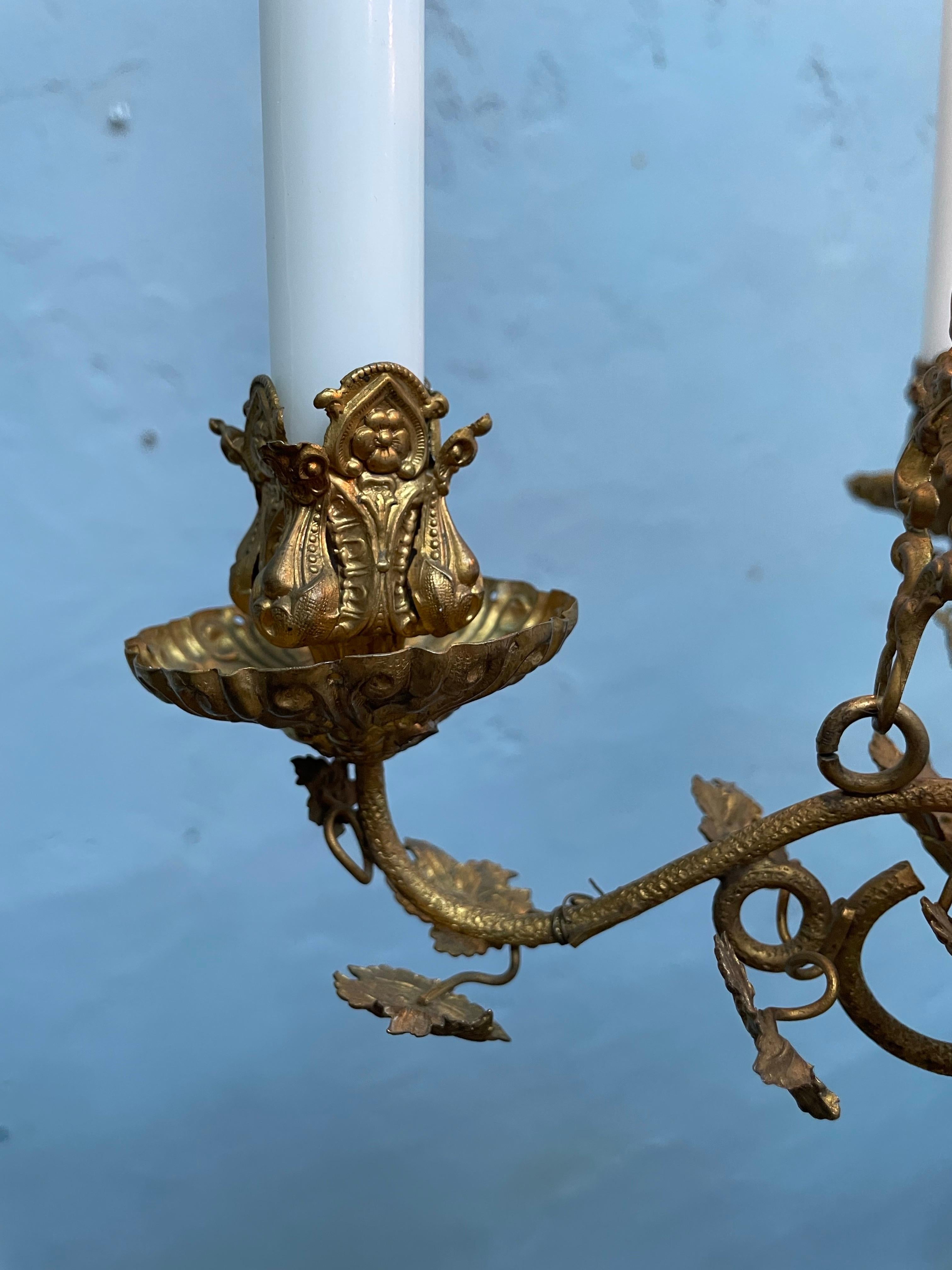 Antique Candelabra In Blue Glass And With Brass Fittings From The 1800s For Sale 5