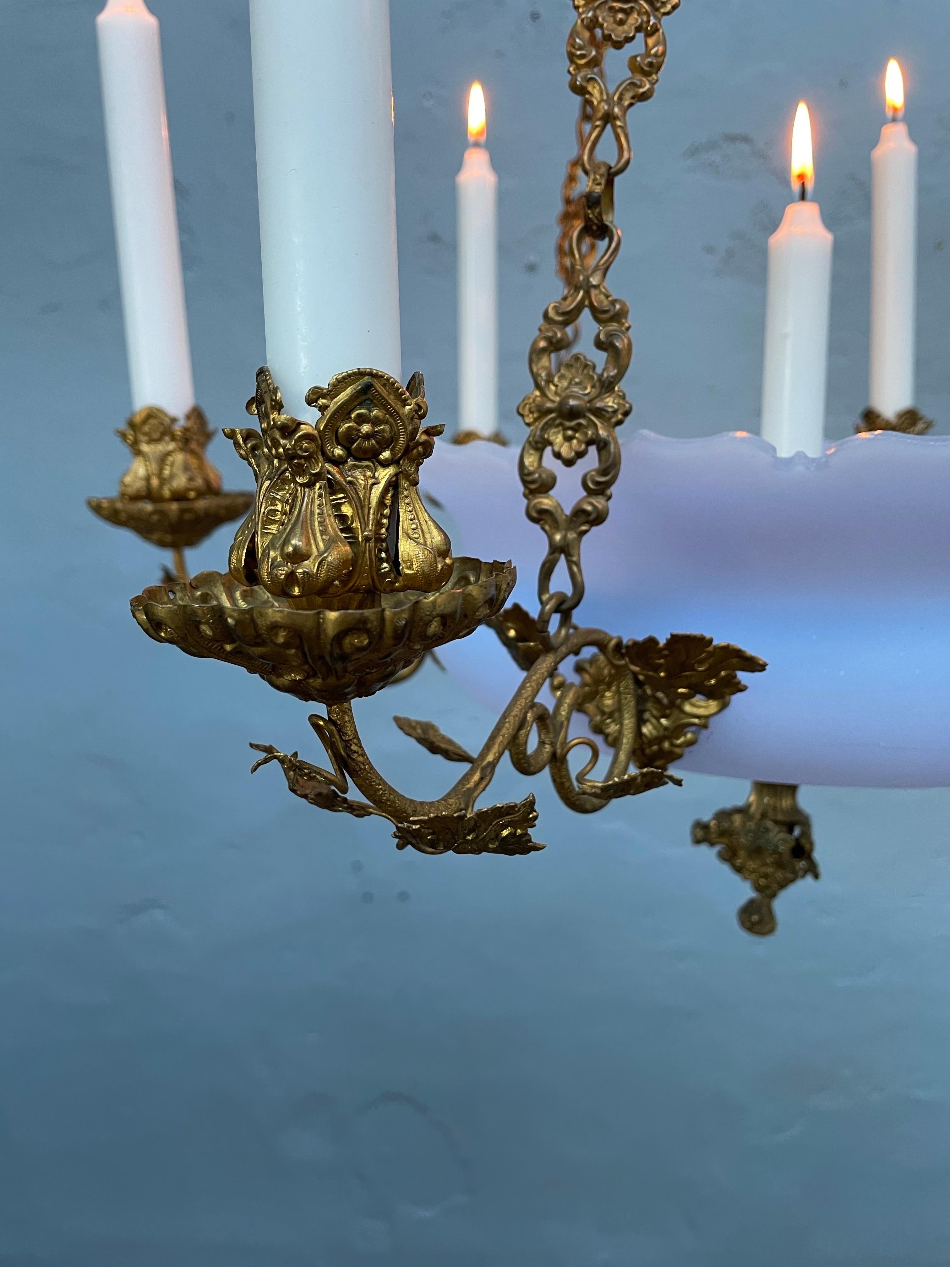 Antique Candelabra In Blue Glass And With Brass Fittings From The 1800s For Sale 7