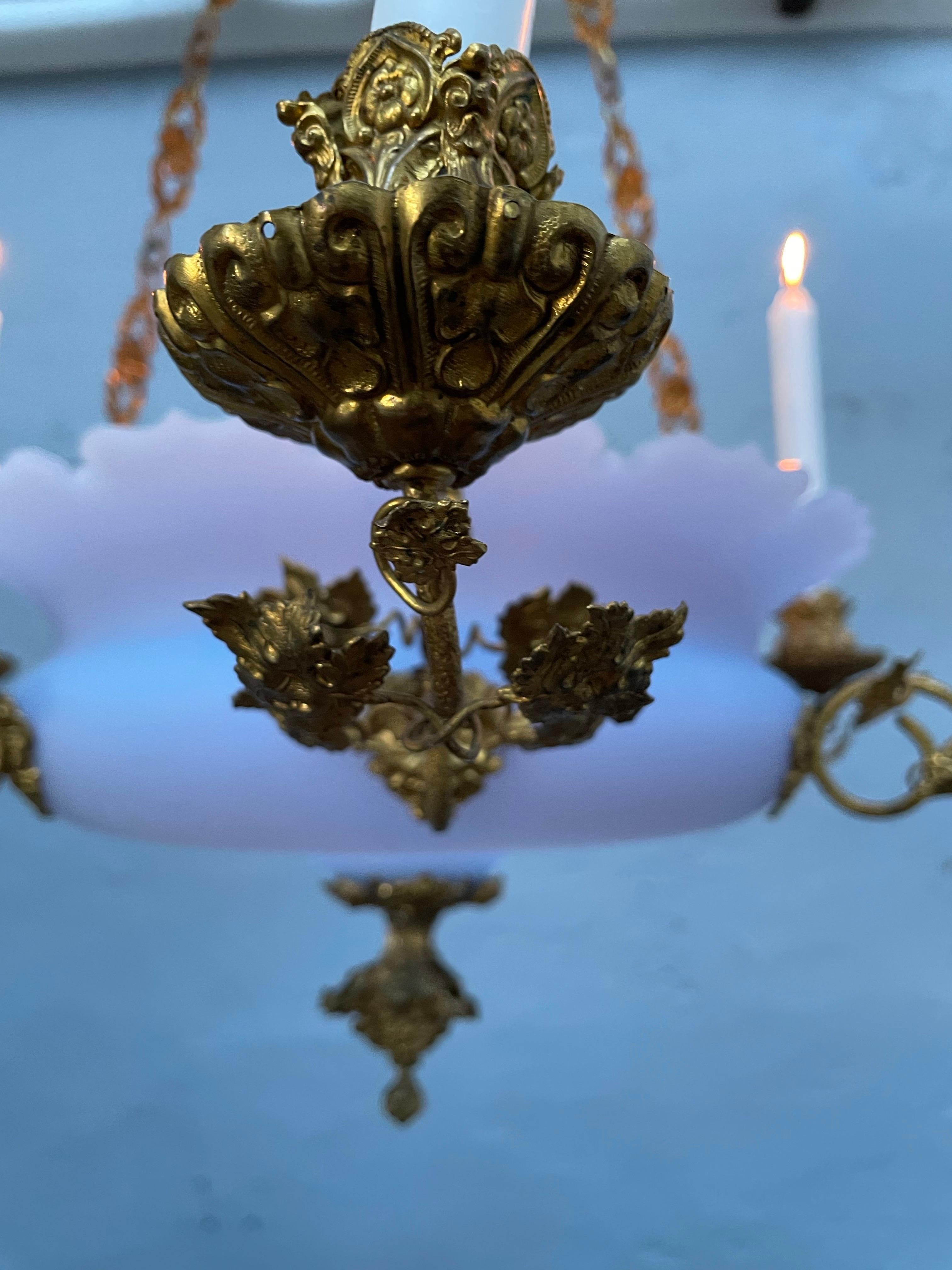 Hand-Crafted Antique Candelabra In Blue Glass And With Brass Fittings From The 1800s For Sale