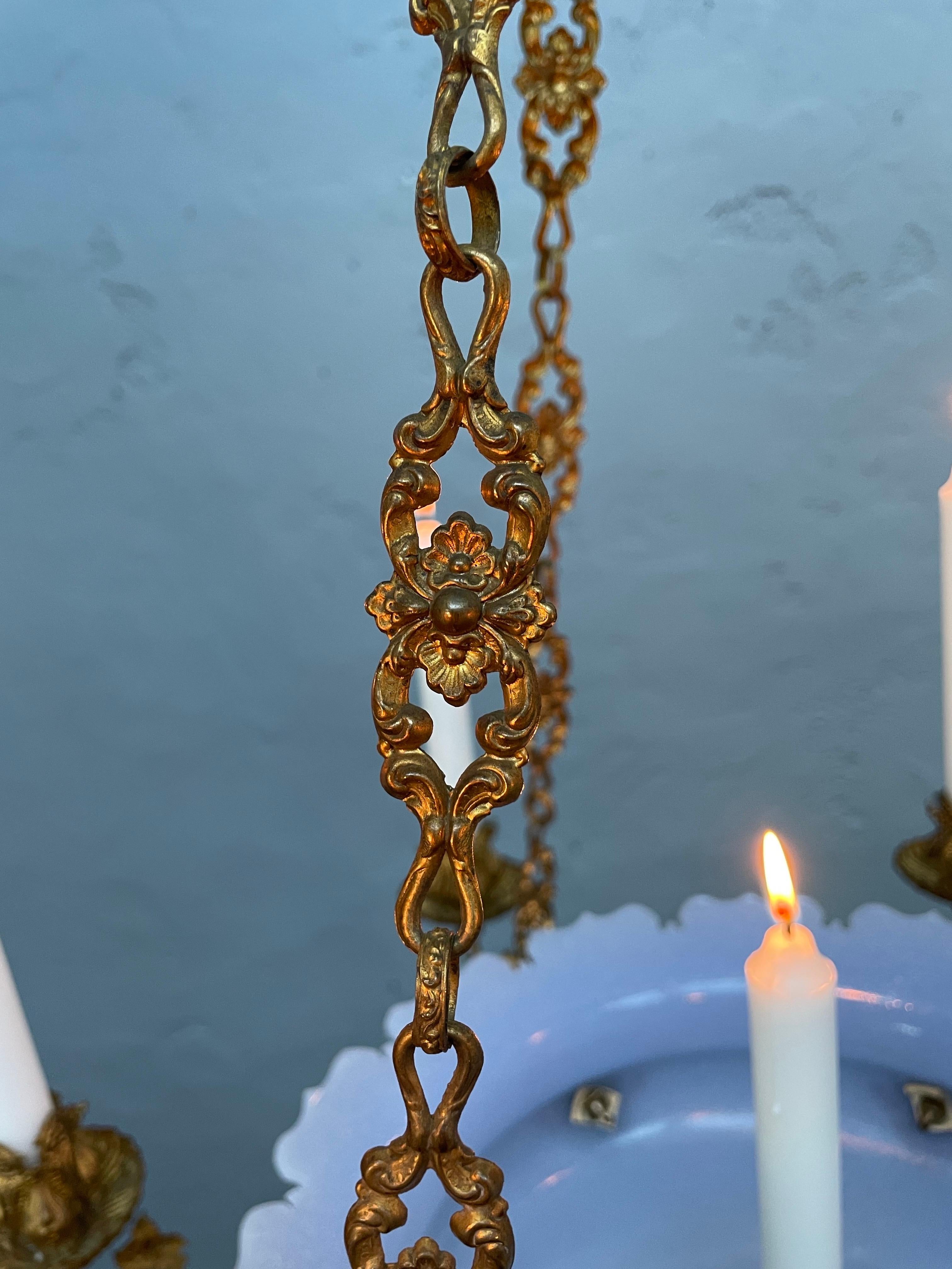 Antique Candelabra In Blue Glass And With Brass Fittings From The 1800s For Sale 1