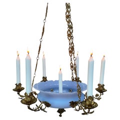 Antique Candelabra In Blue Glass And With Brass Fittings From The 1800s